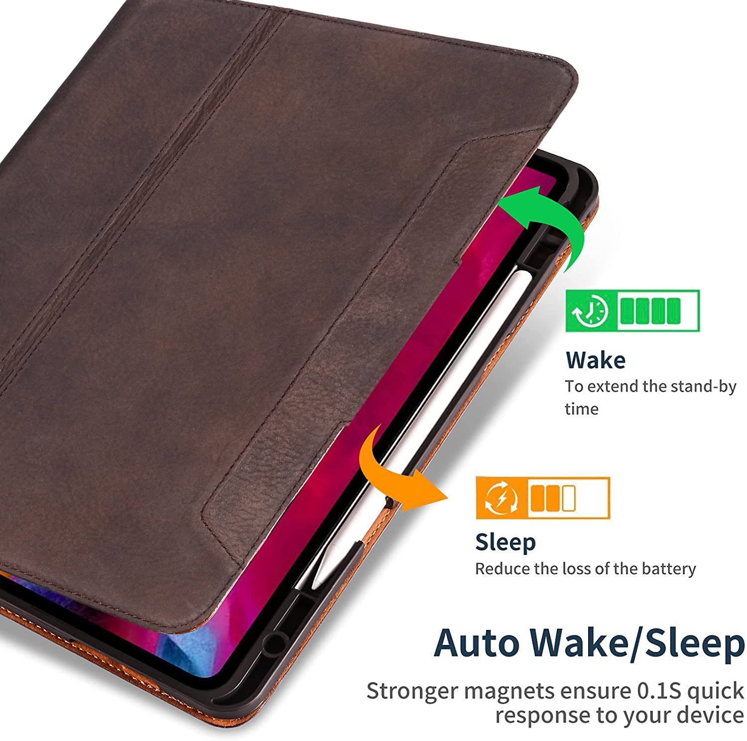 Gexmil Case For Ipad Pro 11 Inch 2022/2021(4Th Gen&3Rd Gen),Genuine Leather Ipad Pro 11 2020/2018 Cover(2Rd Gen),With Pencil Hol