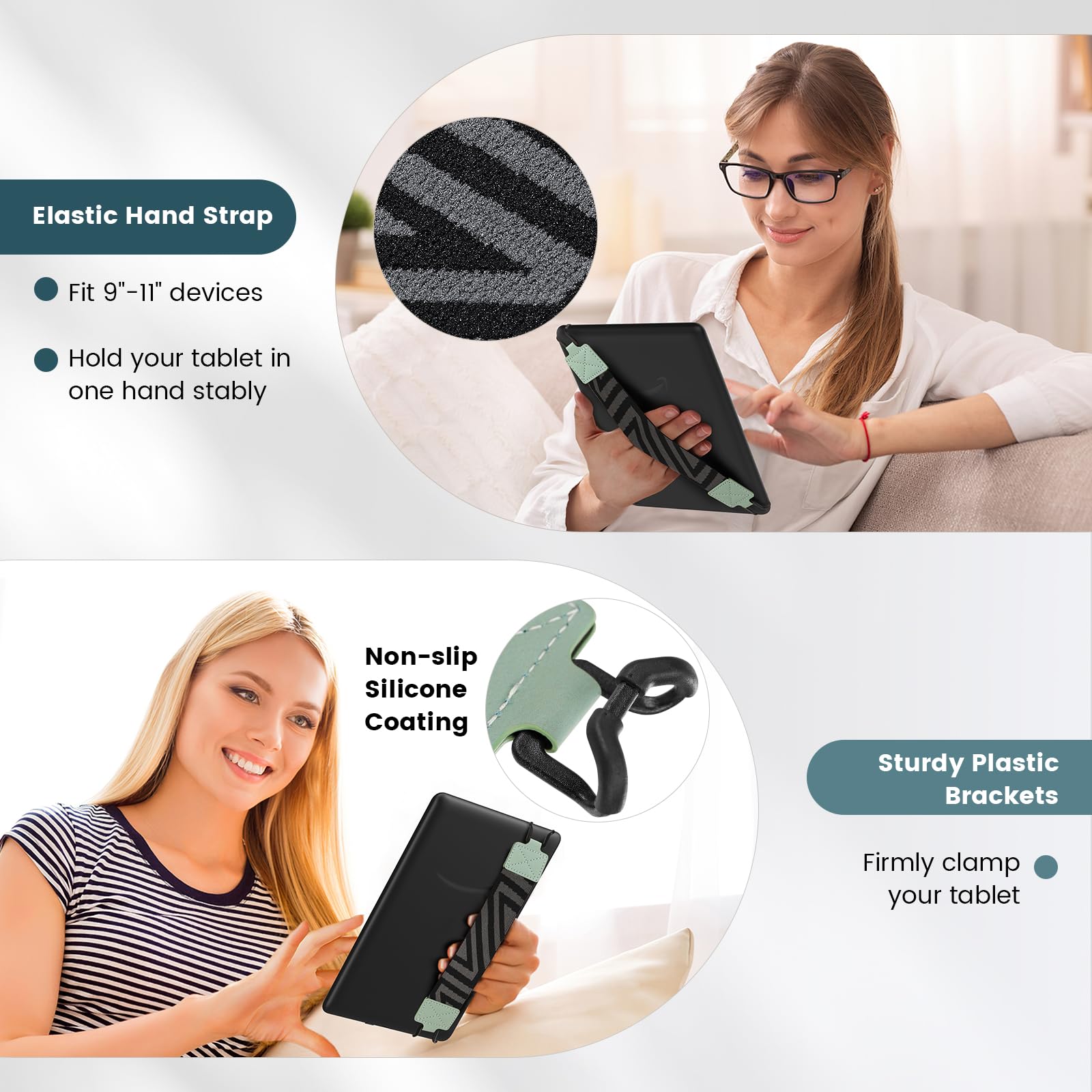 MoKo Security Hand Strap for 9 11 Inch Tablet, iPad/iPad Pro/iPad Air/Kindle Fire HD/Samsung, High Elasticity Versatile Hand Strap Lightweight Finger Grip Holder, Mint Green