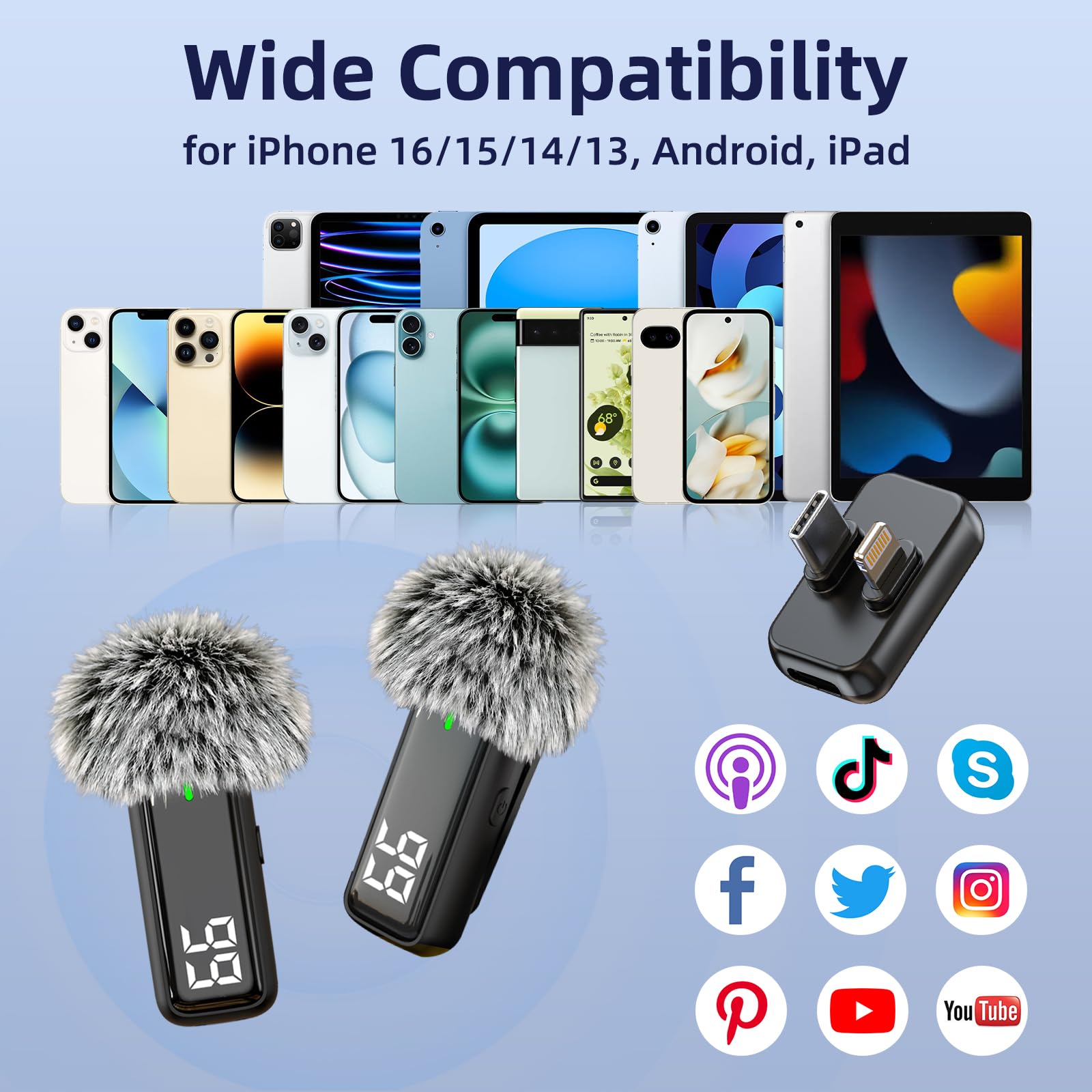 Nptcl 2 In 1 Wireless Lavalier Microphone For Iphone Android - Mini Phone Microphone With 24 H Charging Case For Video Recording