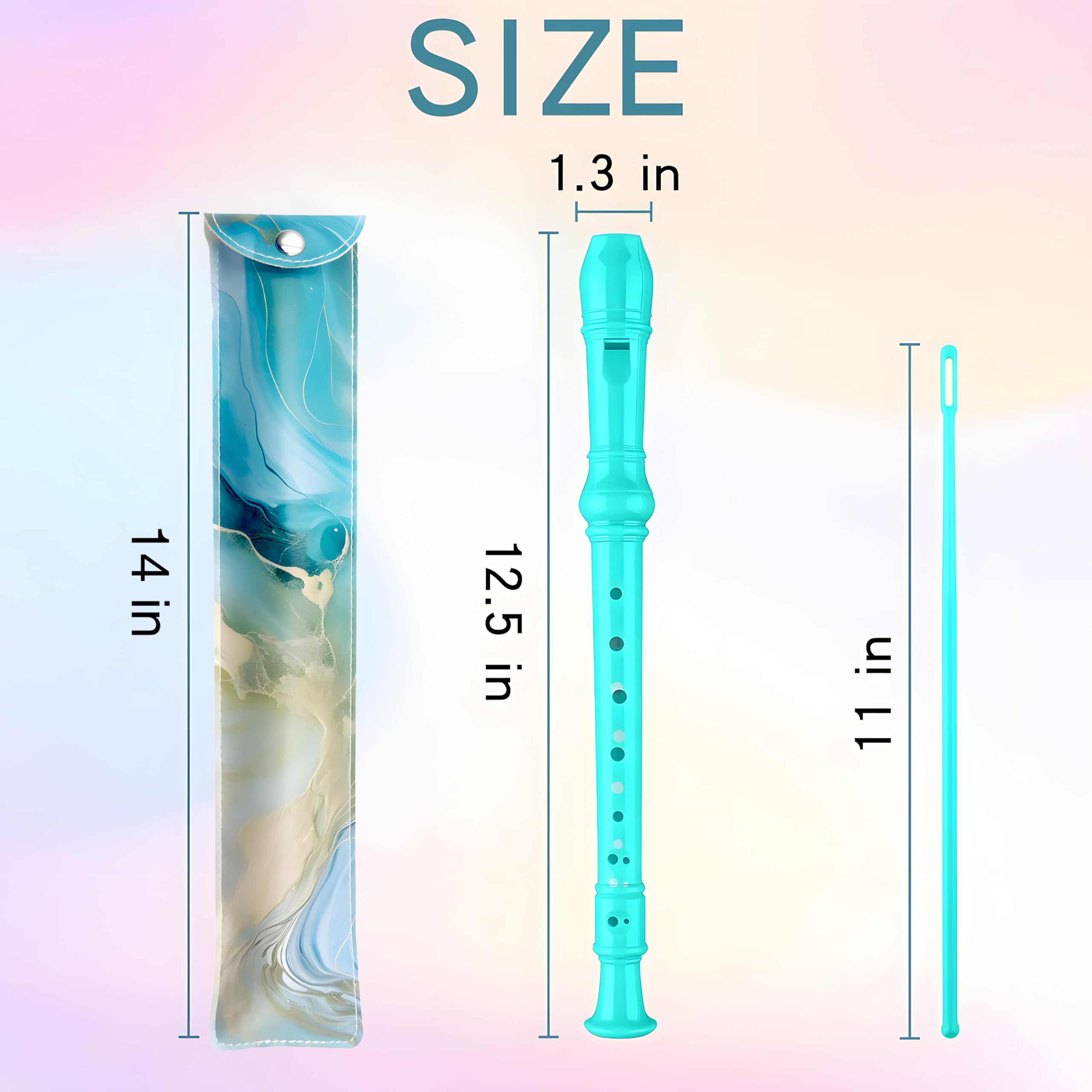 Soprano Recorder For Kids Beginners, German Fingering, C Key, 3 Piece With Cleaning Rod, Bag, Fingering Chart (Green)