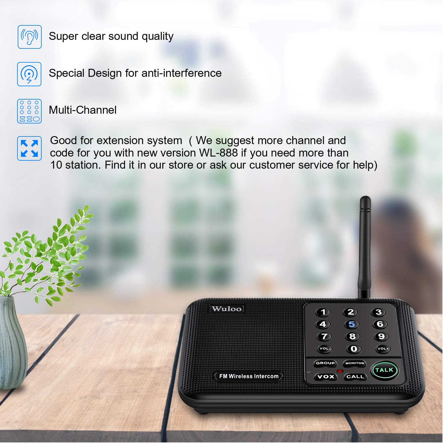 Wuloo Intercoms Wireless For Home 1 Mile (5280 Feet) Range 10   Channel, Wireless Home Intercom System For House Business Office