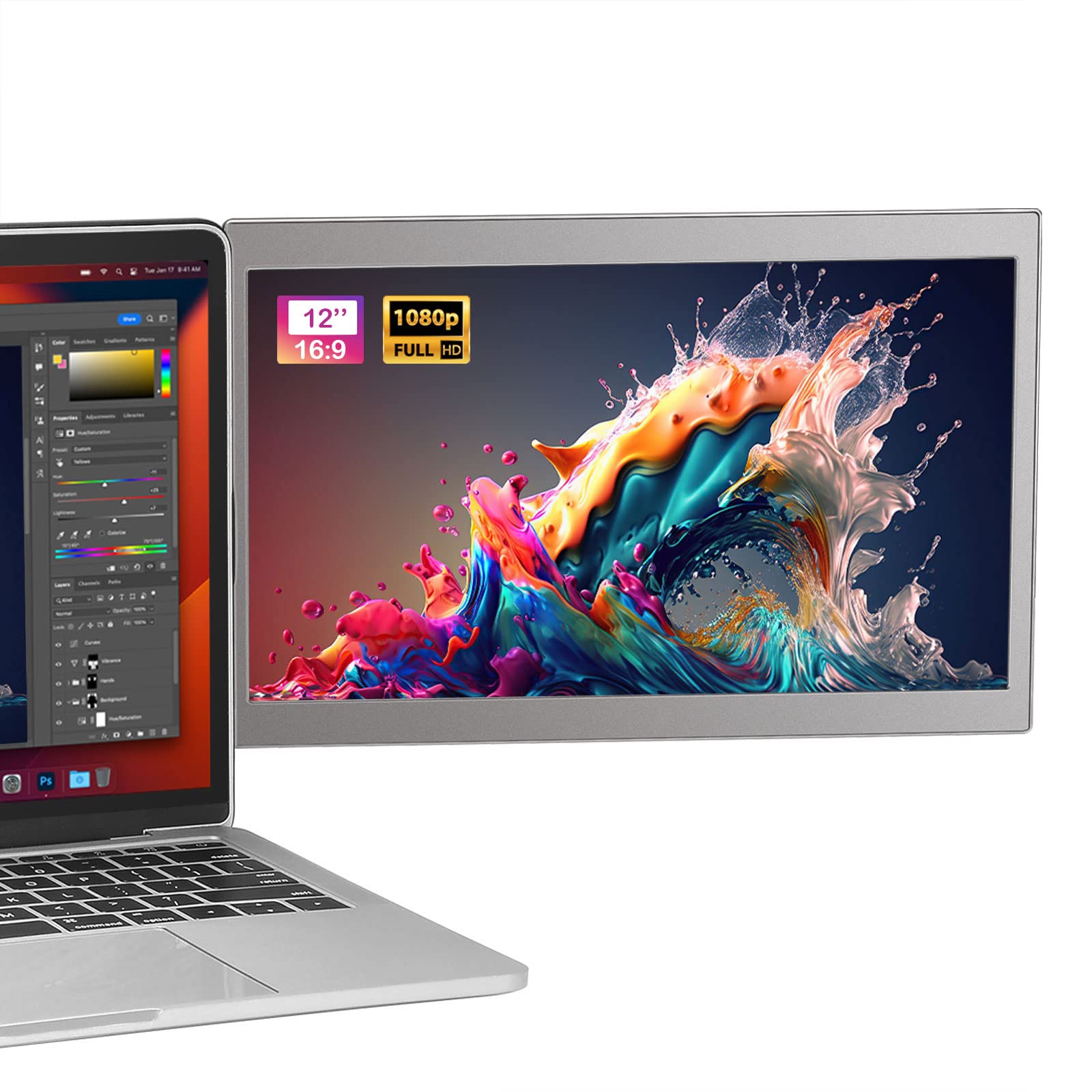 Joyreal Portable Monitor For Laptop Mac Usb Dual Laptop Screen Extender 12'' Fhd 1080P Second Travel Display For 14.2'' Mackbook