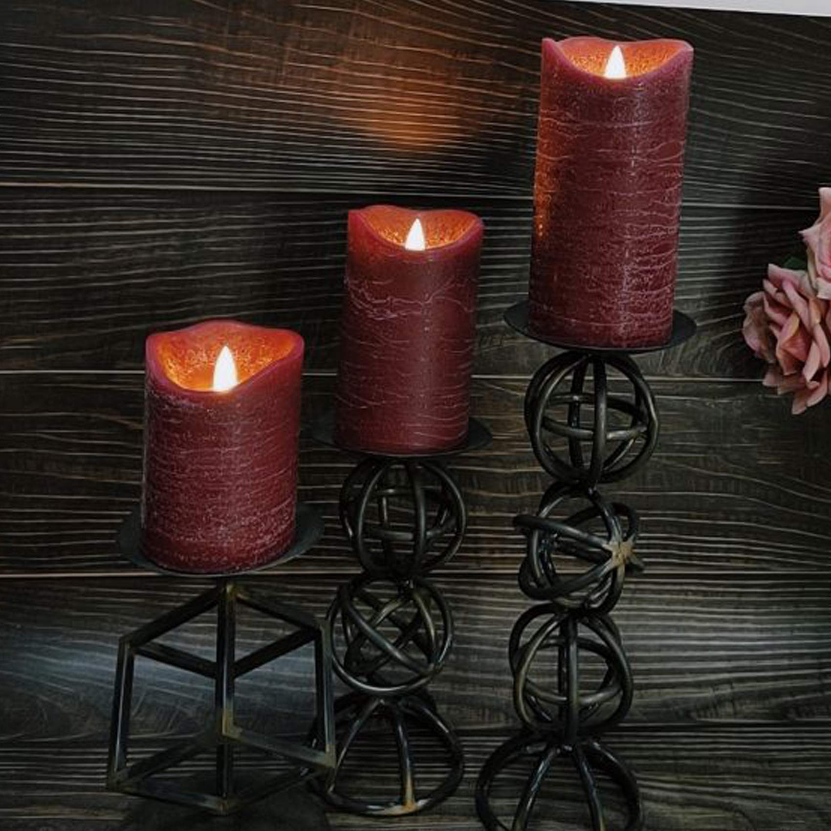 Battery Operated Flameless Led Candles Real Wax Pillar Candles With Remote Timer Electric Flickering Decorative Burgundy Wax Can