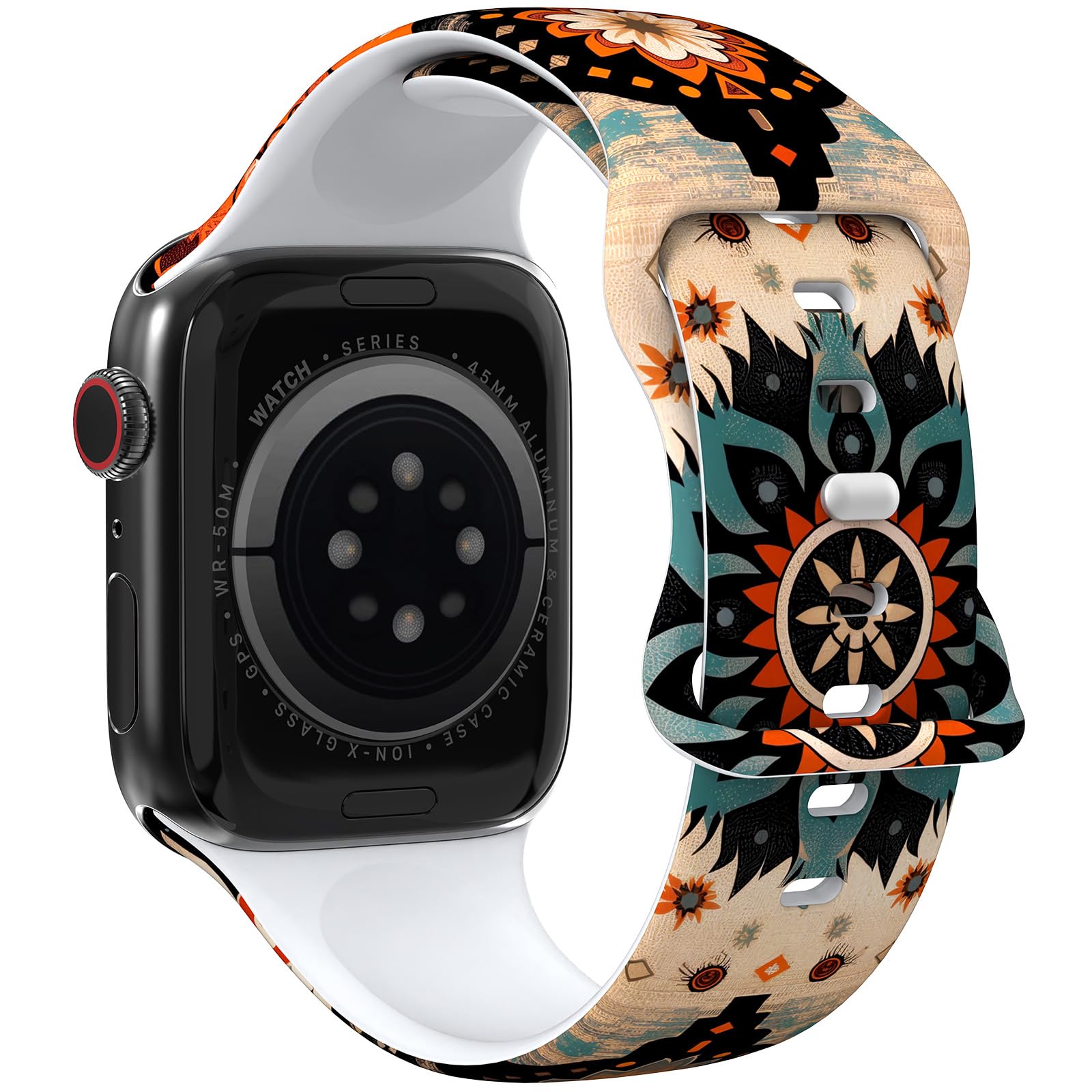 THONWO Boho Design Watch Band Compatible with Apple Watch Bands 38mm 40mm 41mm 42mm 44mm 45mm 46mm 49mm , Soft Silicone Sport Ba
