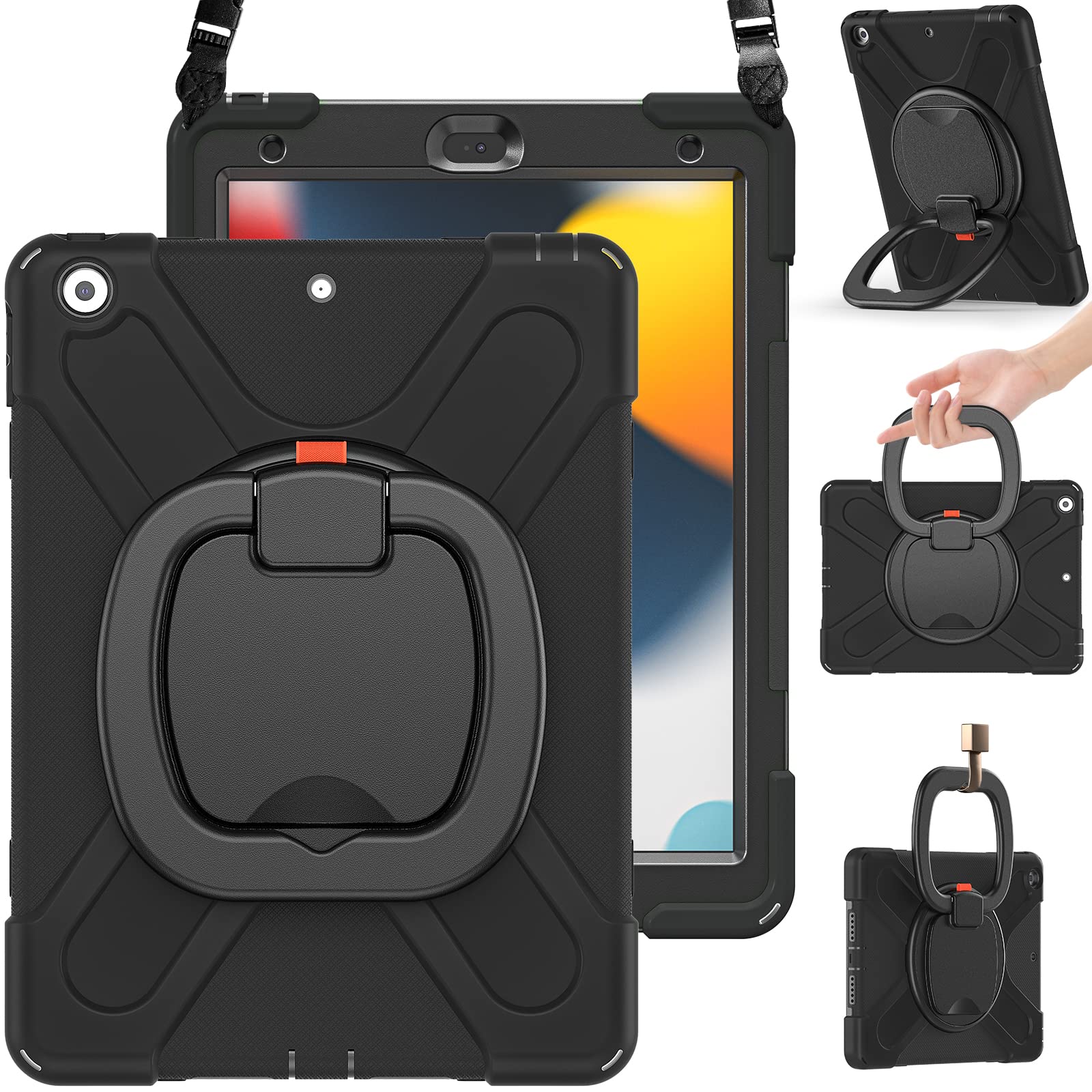 Braecn Case For Ipad 9Th Generation 2021 10.2 Inch Hybrid Rugged Shockproof Silicone Cover With Kickstand, Pencil Holder, Handle