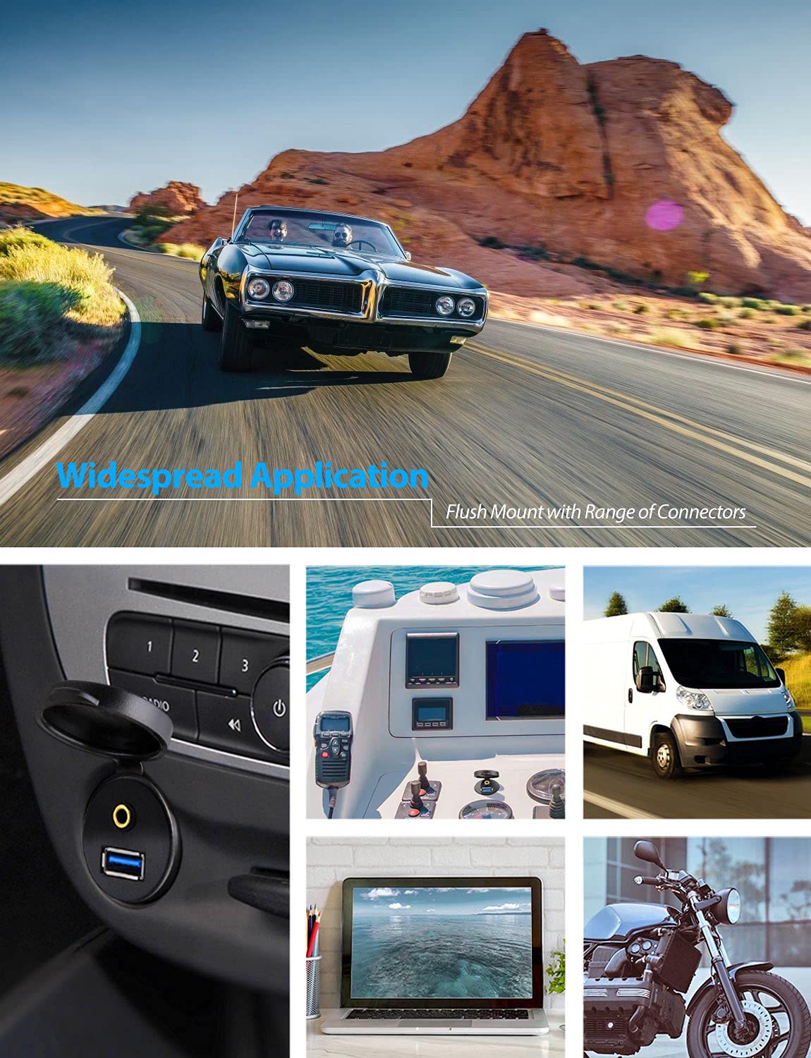 Urwoow Usb Flush Mount   3.5Mm & Usb 3.0 Aux Extension Mount, Dash Mount, Flush Mount, Panel Mount Cable, For Car, Boat, Motorcy