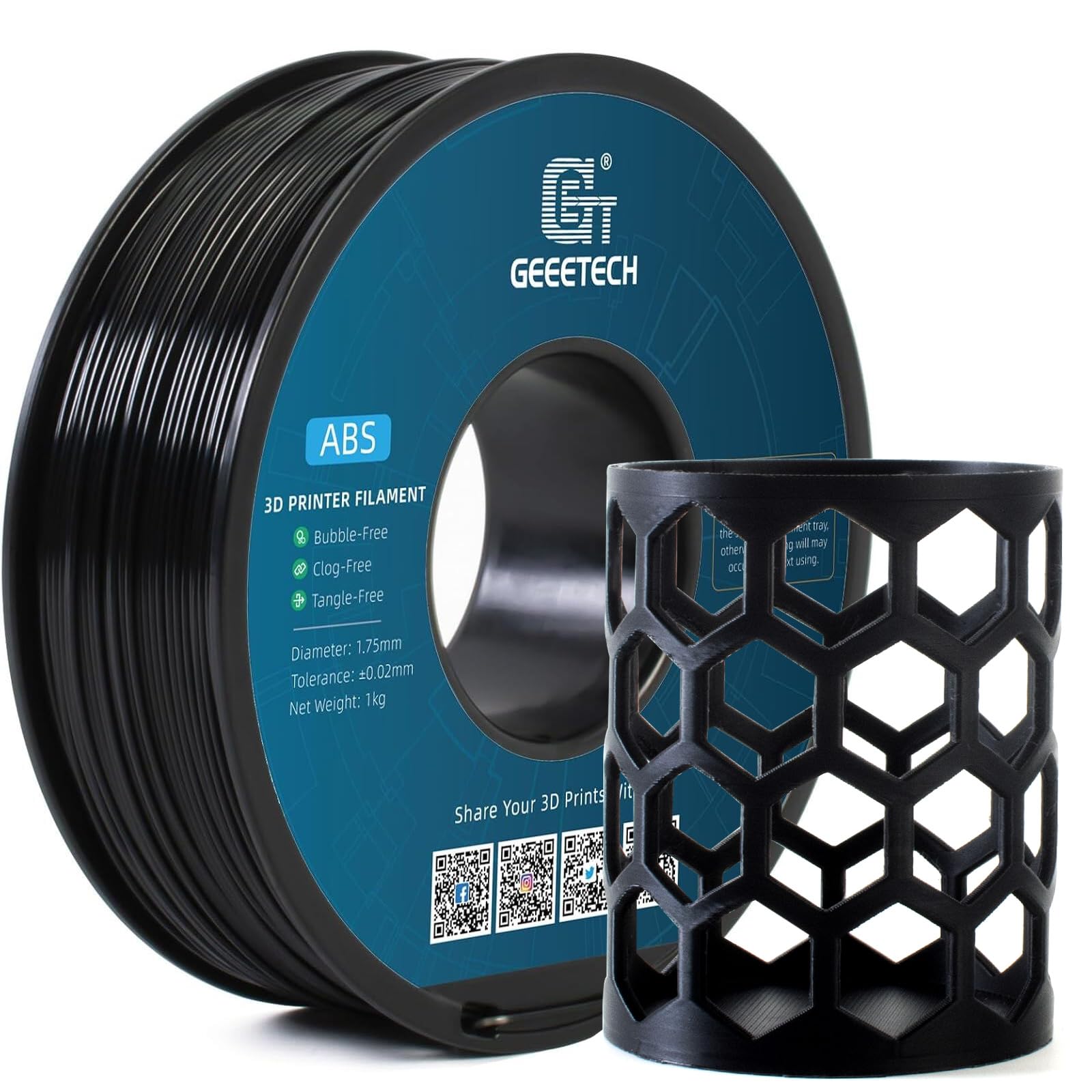 Geeetech Upgrade ABS Filament 1.75mm, Strong and Durable 3D Printer Filament, Impact-Resistant, Dimensional Accuracy +/- 0.02 mm