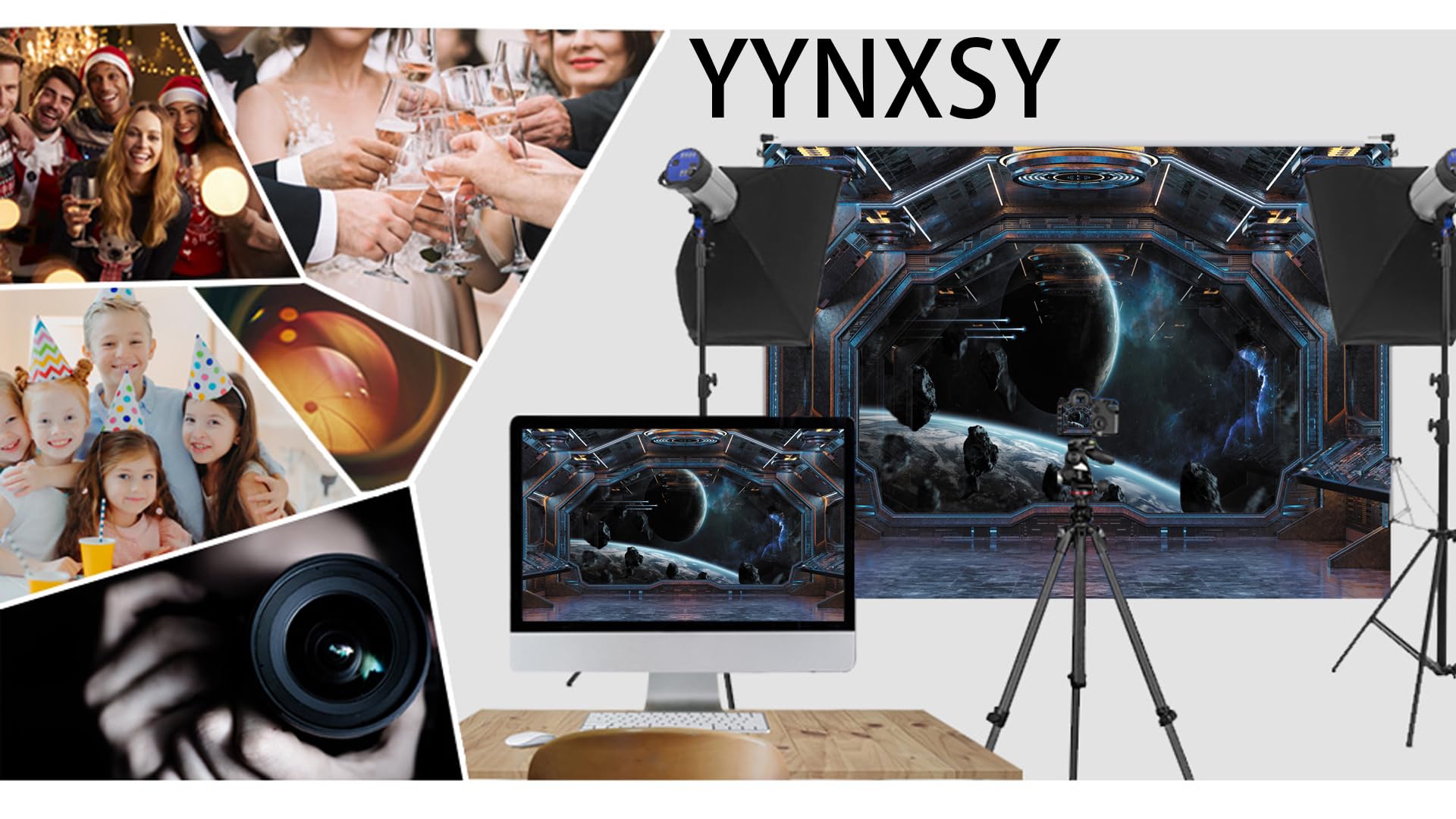 Yynxsy Space Station Background Spaceship Photography Backdrops Science Fiction Technology Series Small Video Shooting Children
