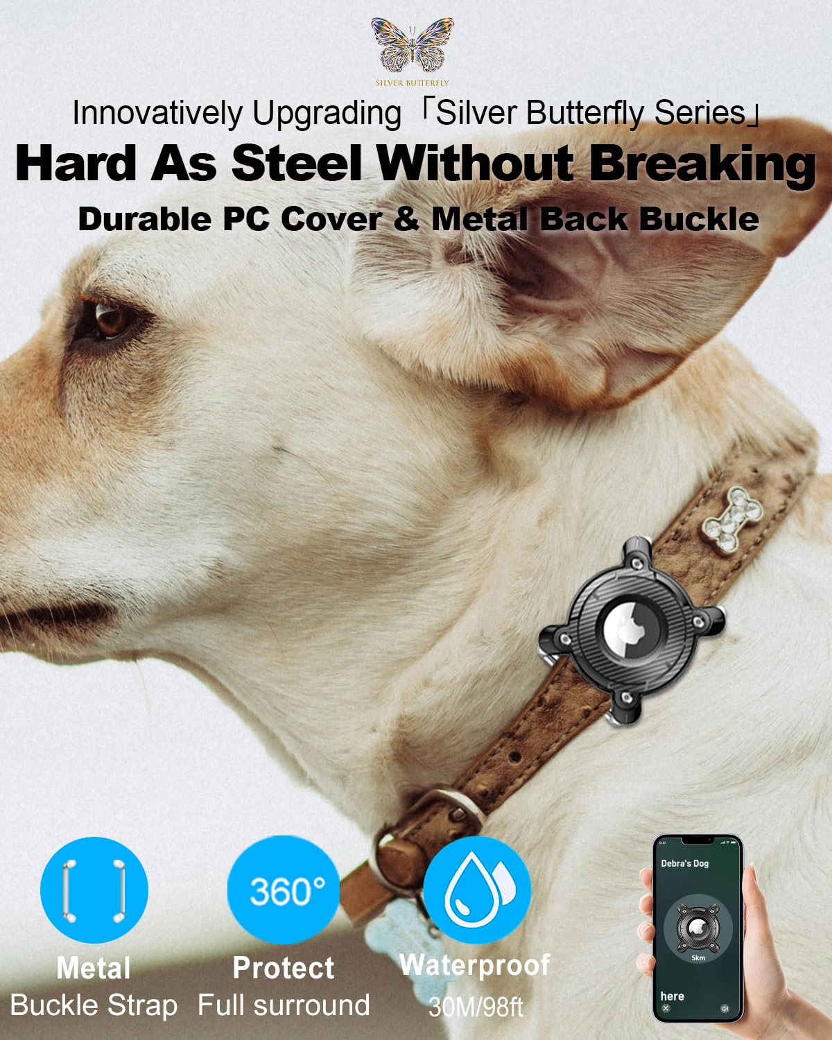 Deerlet Airtag Dog Collar Holder,Ipx8 Waterproof Airtag Holder For Dog Collar,Removable Metal Buckle Strap Ultralight Hard Tpu D