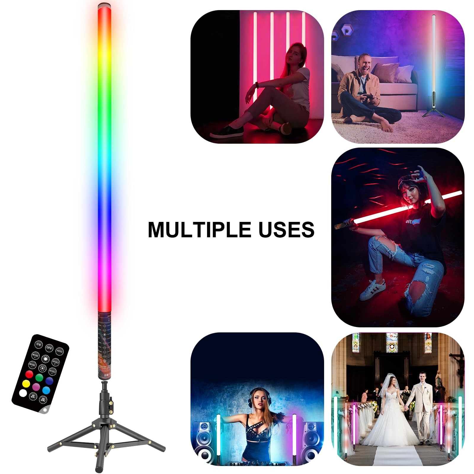 Luxceo 4Pack Rgb Tube Light Bar With Light Stand, Battery Powered Led Video Light Wand Stick With Remote Control For Dj Lighting