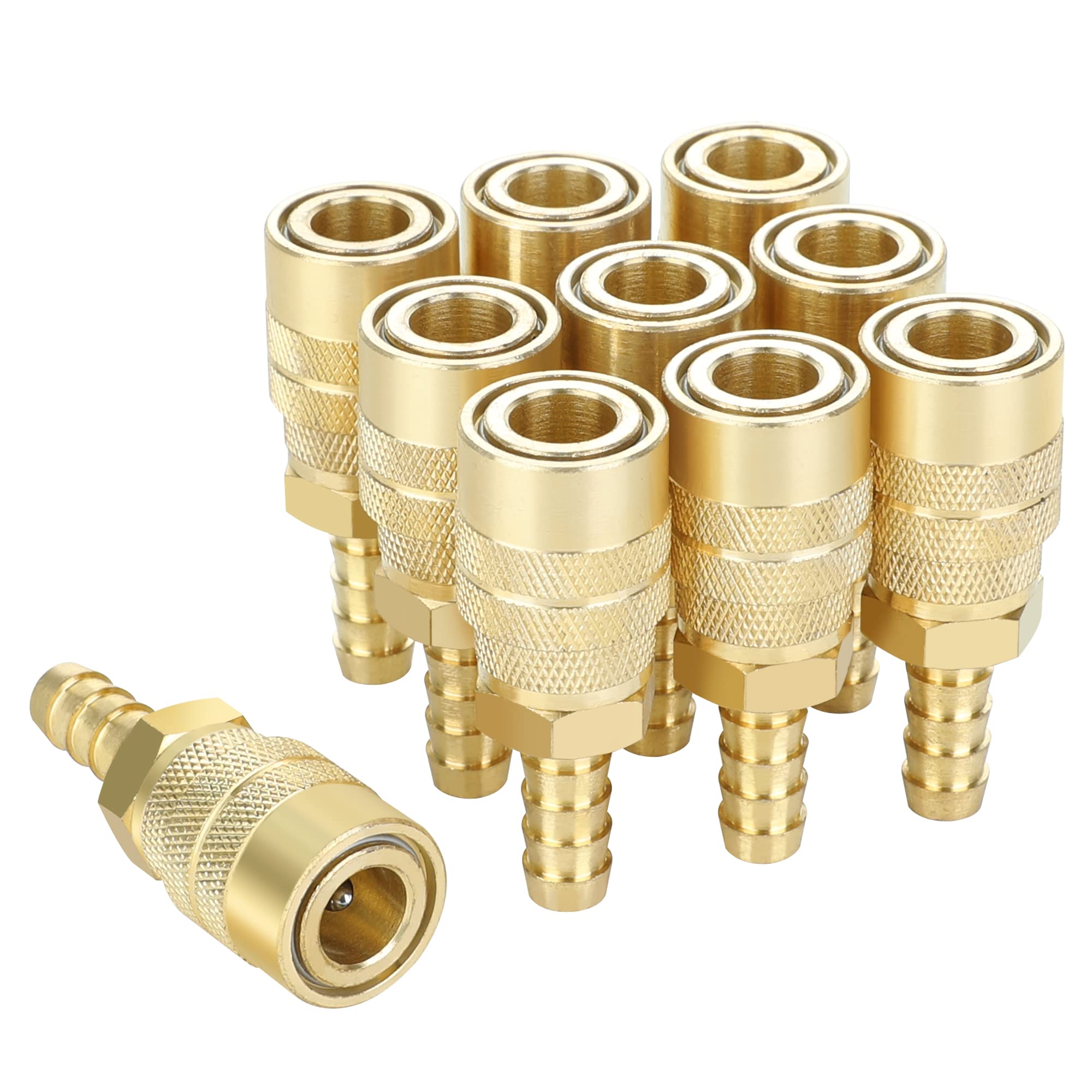 Joroy Air Coupler With 3/8 Hose Barb, Industrial M Type, 1/4 Inch Body Size, Brass Material, 10 Pieces Air Compressor Hose Fitti