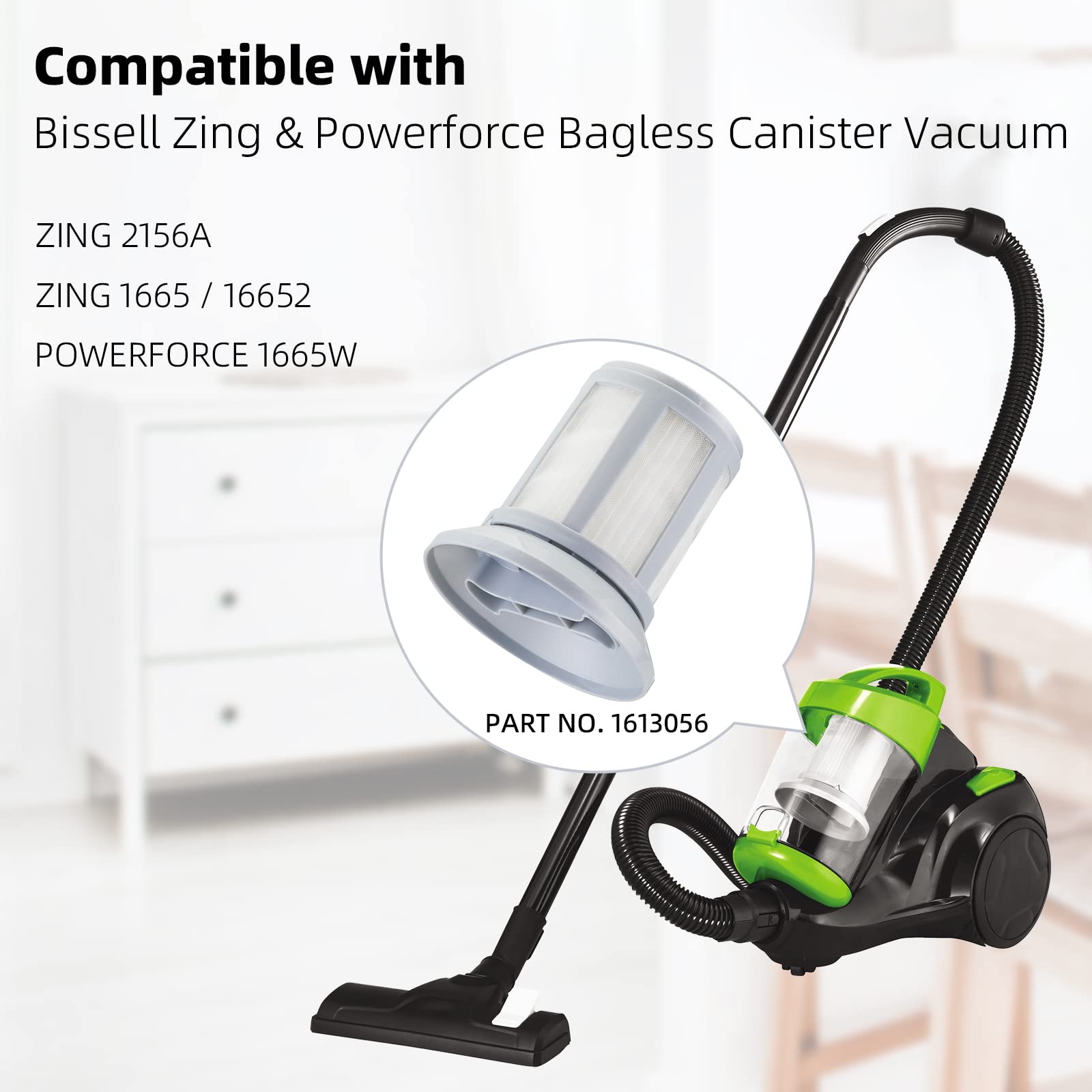 3 Pack Filters For Bissell Zing & Powerforce Bagless Canister Vacuum 2156A / 1665/16652 / 1665W, Zing Vacuum Filter Replacement