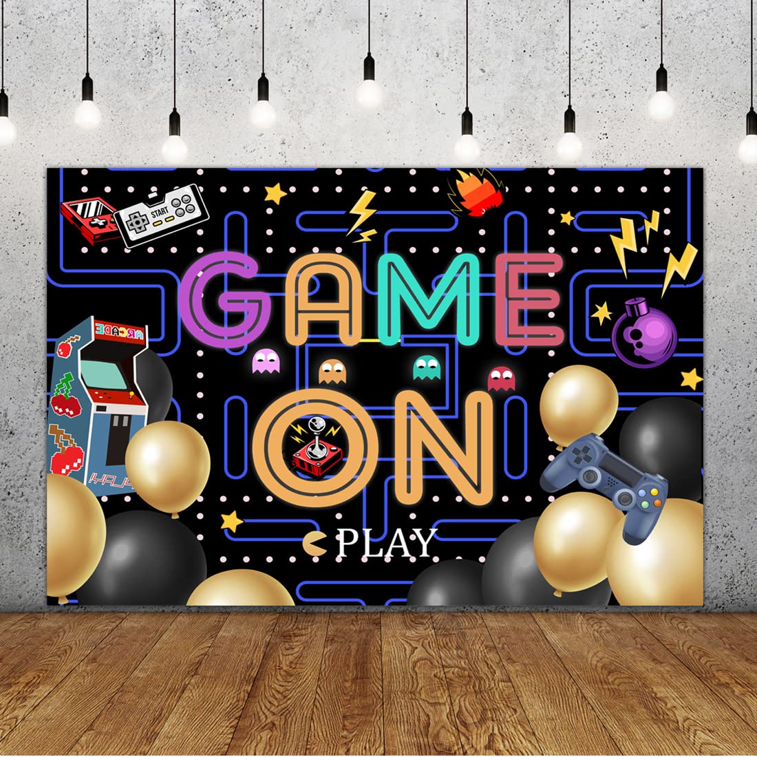 Lofaris Game On Backdrop Video Game Boys Birthday Photography Background Colorful Lights Party Supplies Kids Adults Gaming Party
