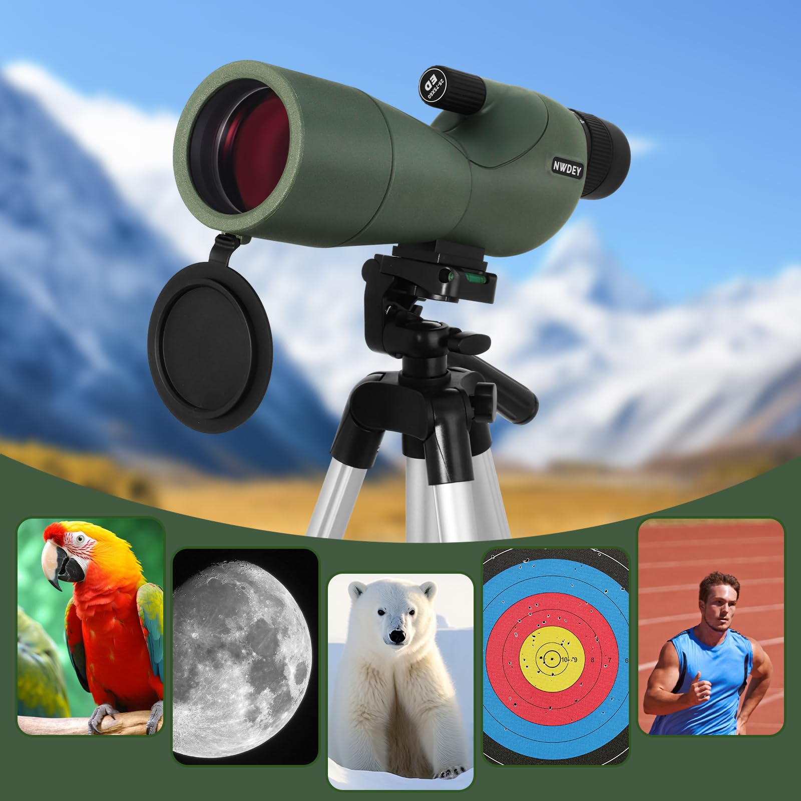 Nwdey 25-75X60 Spotting Scope With 51In Tripod, Spotting Scopes For Target Shooting, Hunting, Birding. Low Light Vision, Phone A