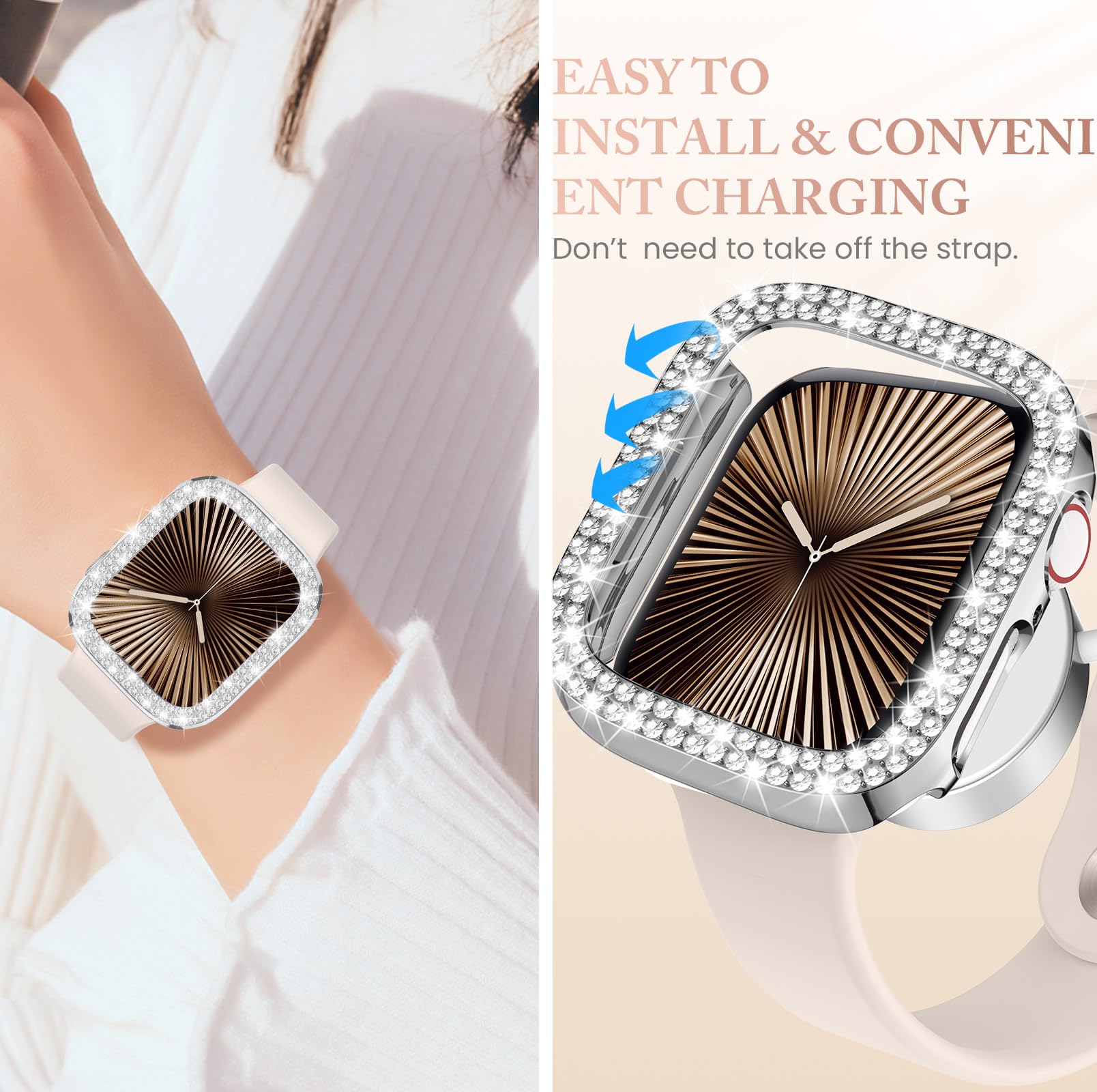 Goton 4 Pack Bling Bumper For Apple Watch Series 10 42Mm Case, Women Glitter Diamond Rhinestone Protector Cover For Iwatch Acces