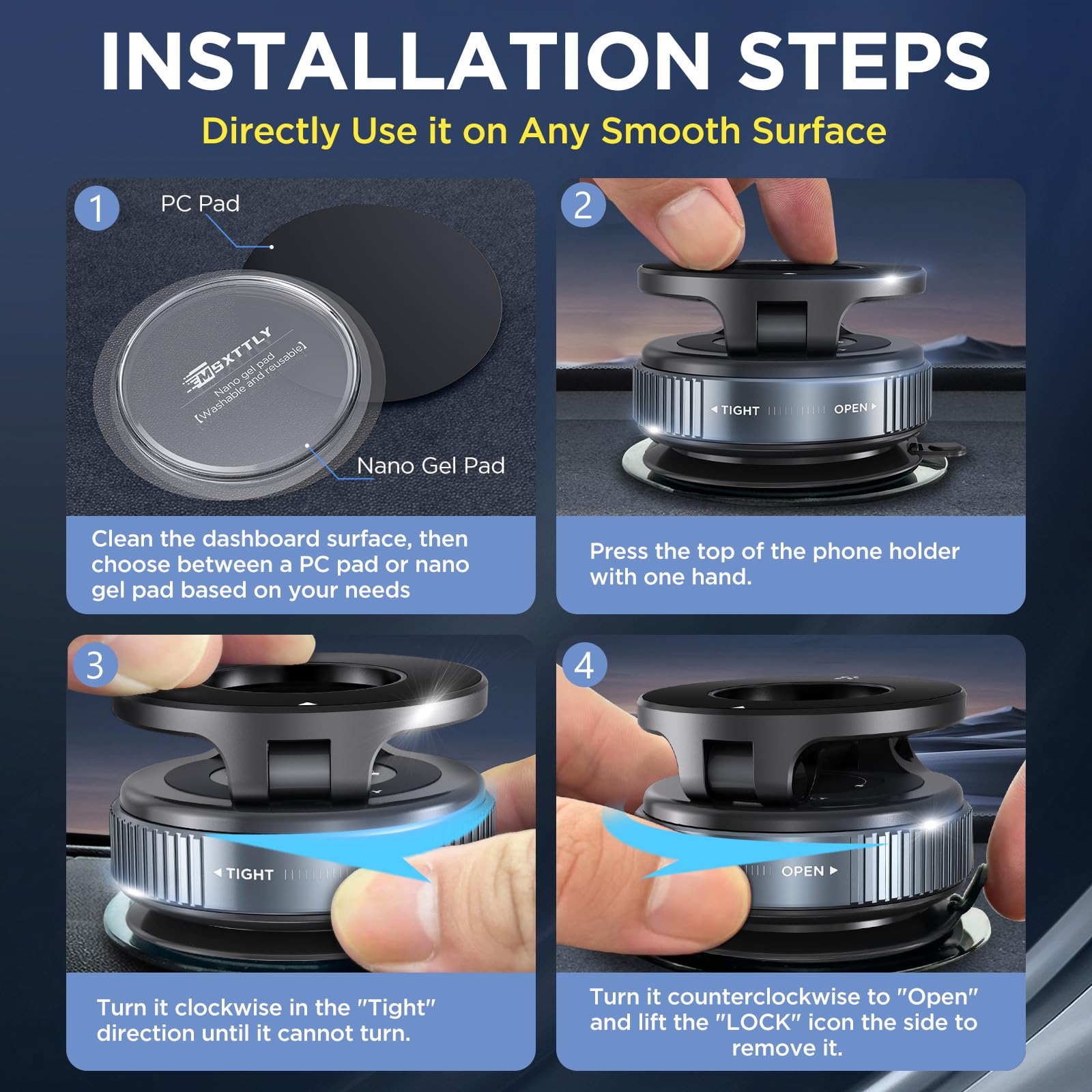 Msxttly Vacuum Magnetic Phone Holders For Your Car 2025 Suction Cup Phone Mount With Washable Nano Gel Pads 360 Adjustable Phone