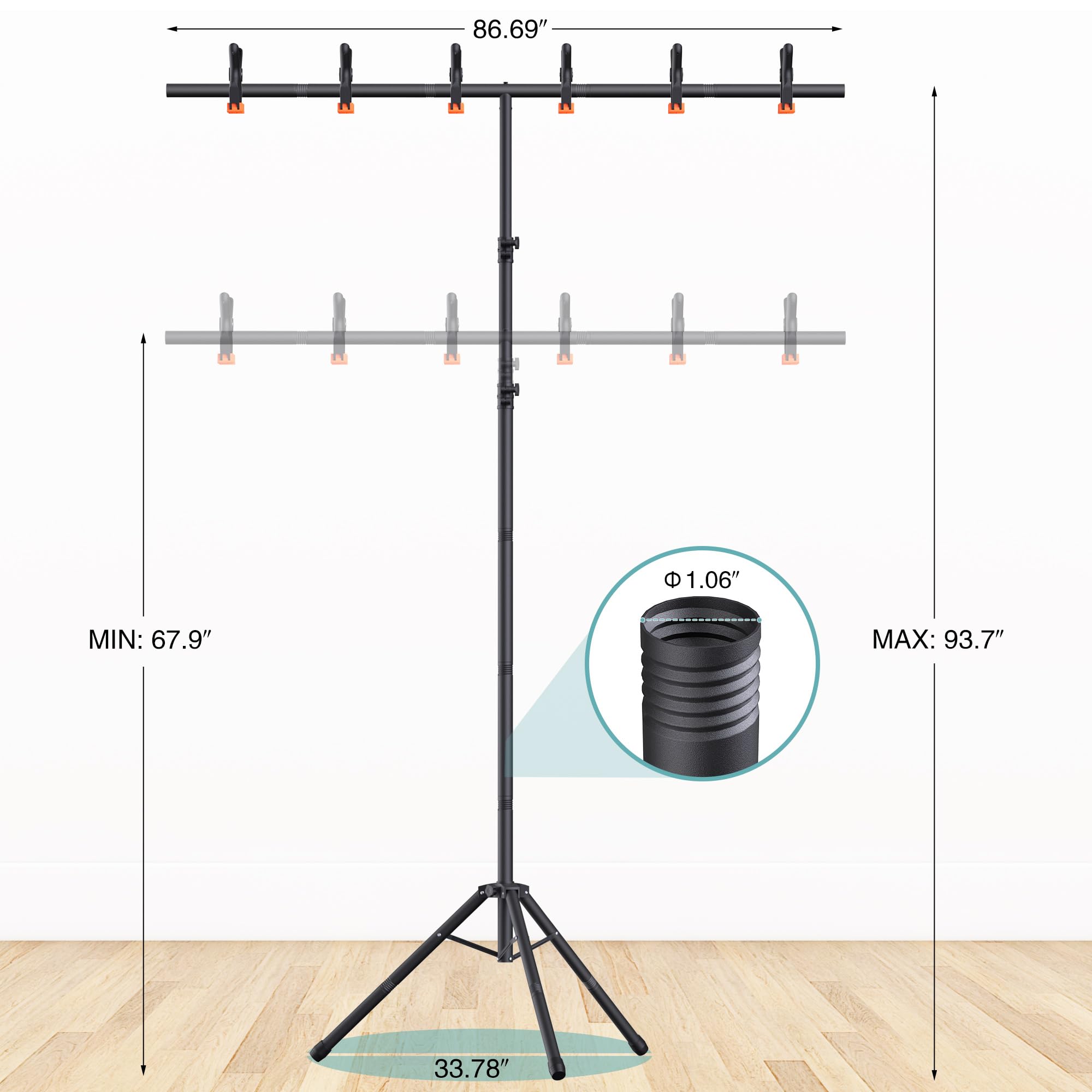 Womnwomn T Shape Backdrop Stand 8X7.2Ft, Height And Width Adjustable Background Stand For Parties,Green Screen Holder With 6 Spr