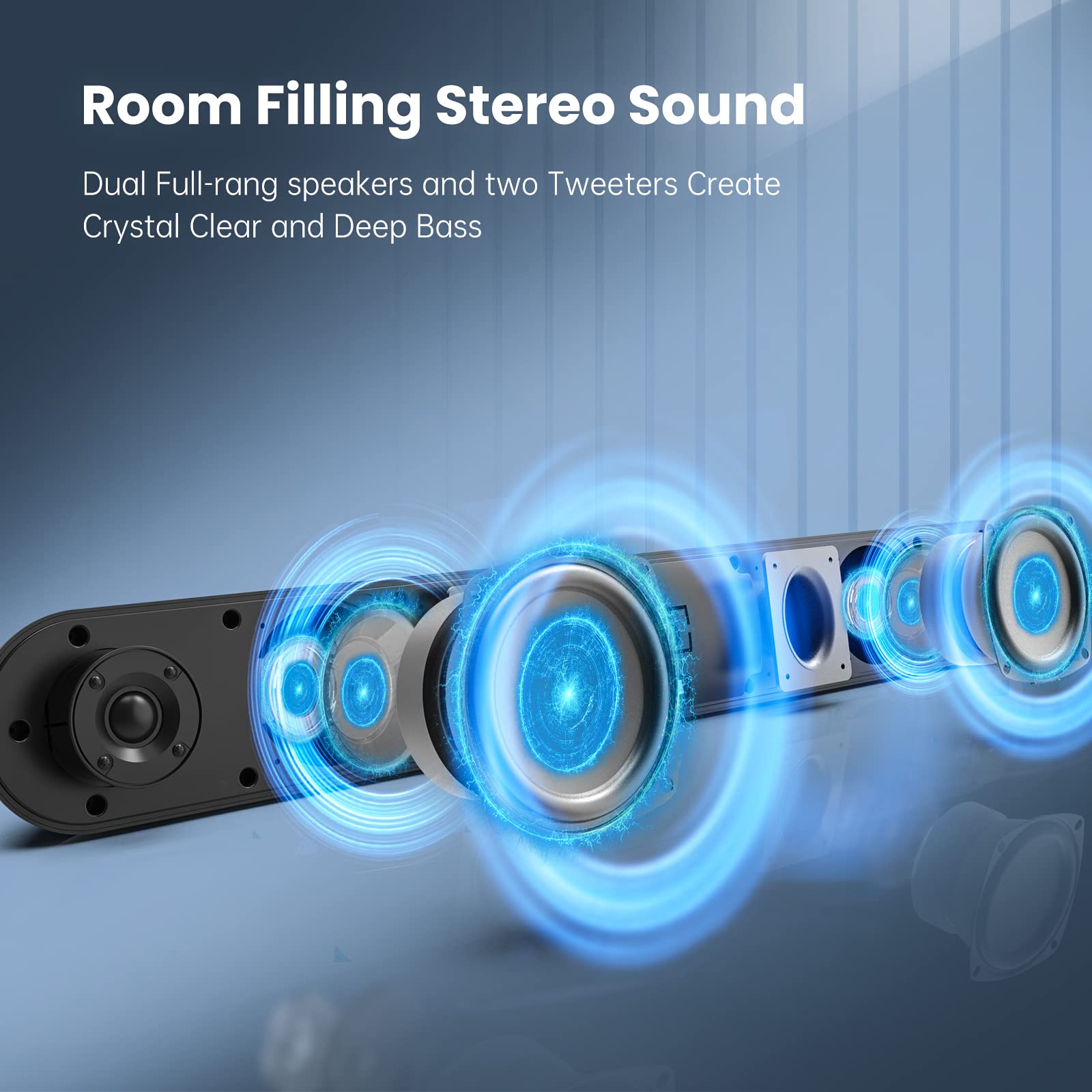 Soundbar, Bestisan 80 Watts Tv Sound Bar Home Theater Speaker With Hdmi, Optical, Rca, Aux Port, Bluetooth 5.0, Movie/Music/Dial