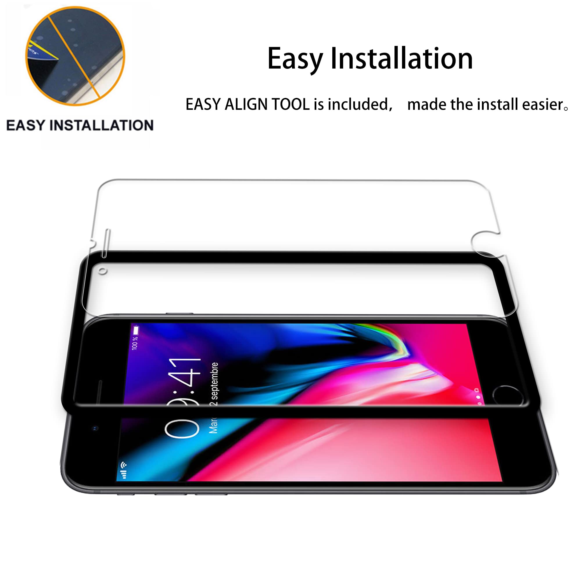 Hkkais Easy Alignment Frame Designed For Iphone8 Plus / Iphone7 Plus Tempered Glass Screen Protector Film 2 Pack