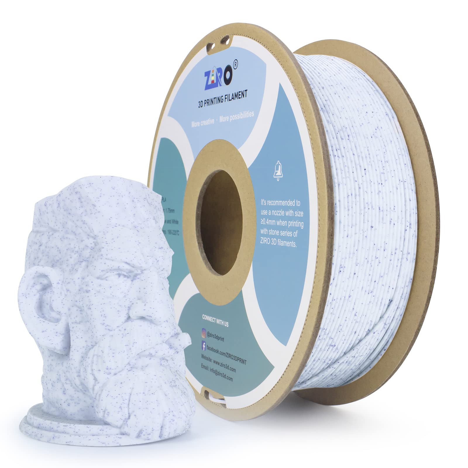 Ziro Pla Stone Filament 1.75Mm,3D Printer Filament Pla 1.75Mm Blue And White Color 1Kg(2.2Lbs)   Blue And White