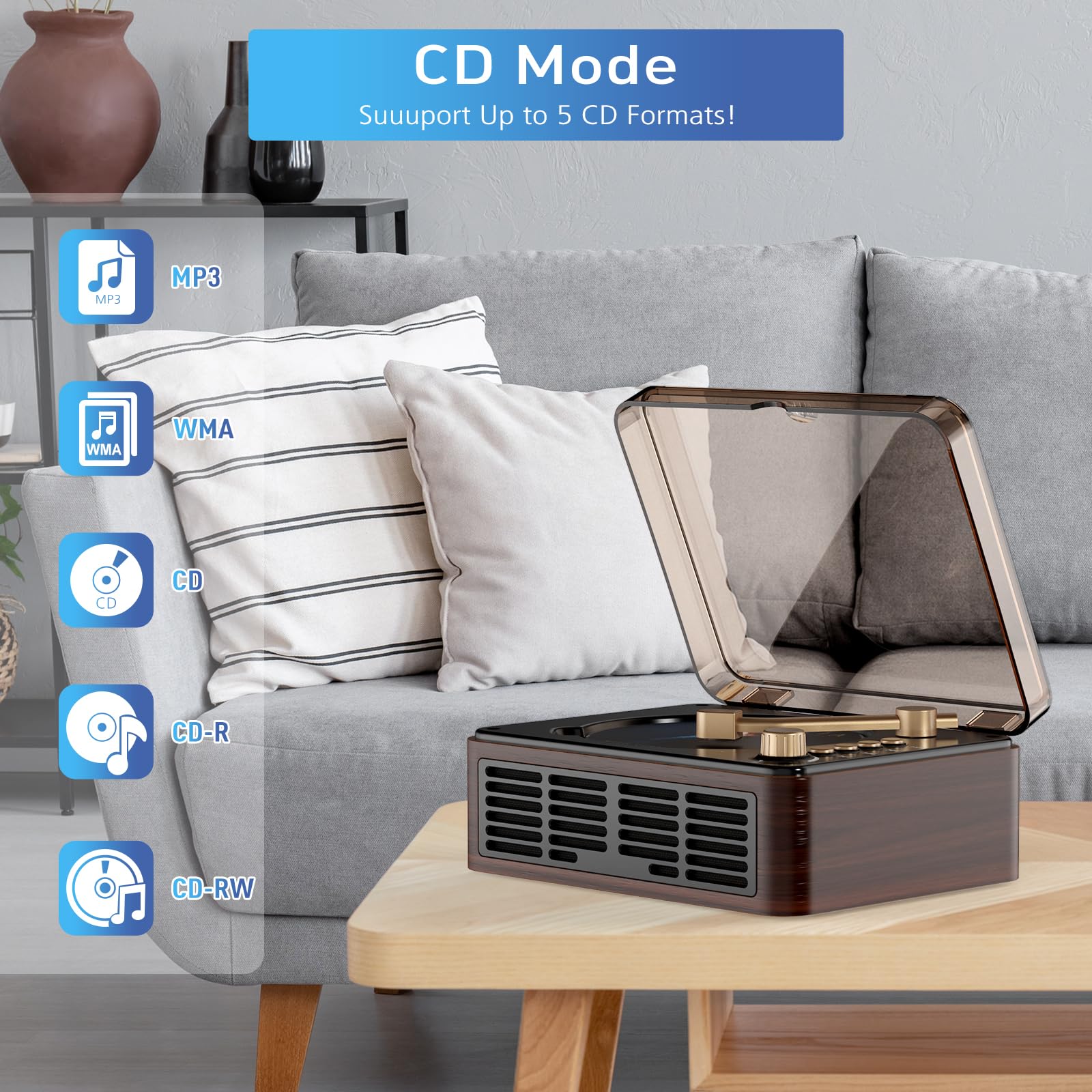 Cd Player Portable With Bluetooth,Double Hifi Sound Speakers,Desktop Cd Music Players,Support Aux/Usb/Headphone Jack/Music Fiber