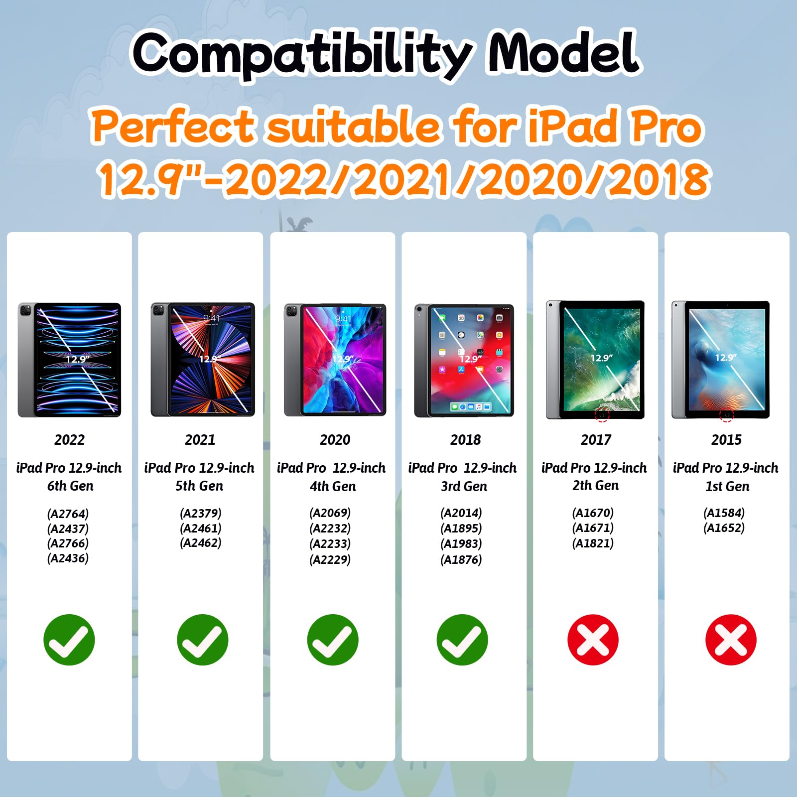 Billisgova New Kids Case For Ipad Pro 12.9 Case Super Protection Ipad Pro 12.9 Inch 6Th 5Th 4Th 3Rd Cover With Pencil Holder And