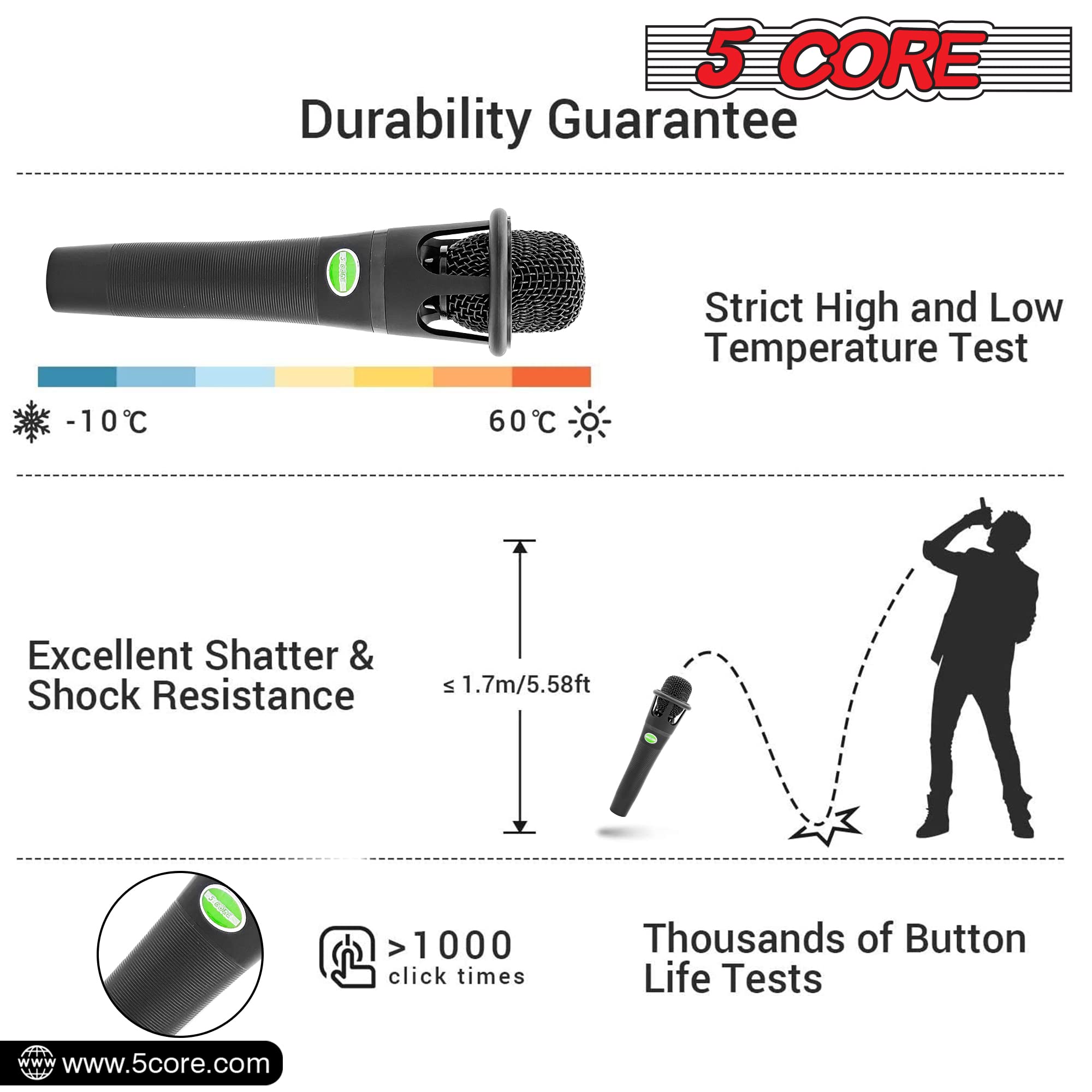 5 Core Xlr Dynamic Metal Mic Audio, Ideal For Singing, Captures Source Sound, Sturdy & Durable, Includes Xlr Cable