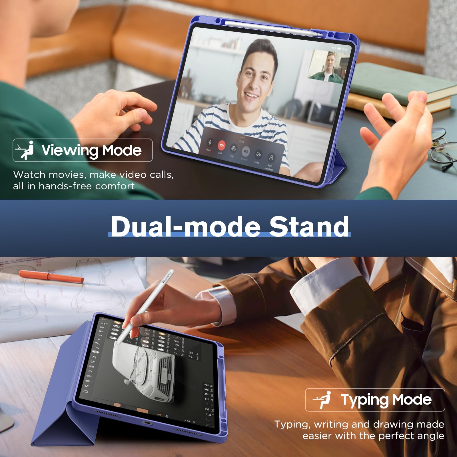 MoKo for iPad Air 13 Inch Case M2 2024/ iPad Pro 12.9 Case (6th/5th Gen 2022/2021) with Pencil Holder, Smart Protective Cover for iPad Air 13 inch with Back Trifold Stand, Auto Wake/Sleep, Lavender