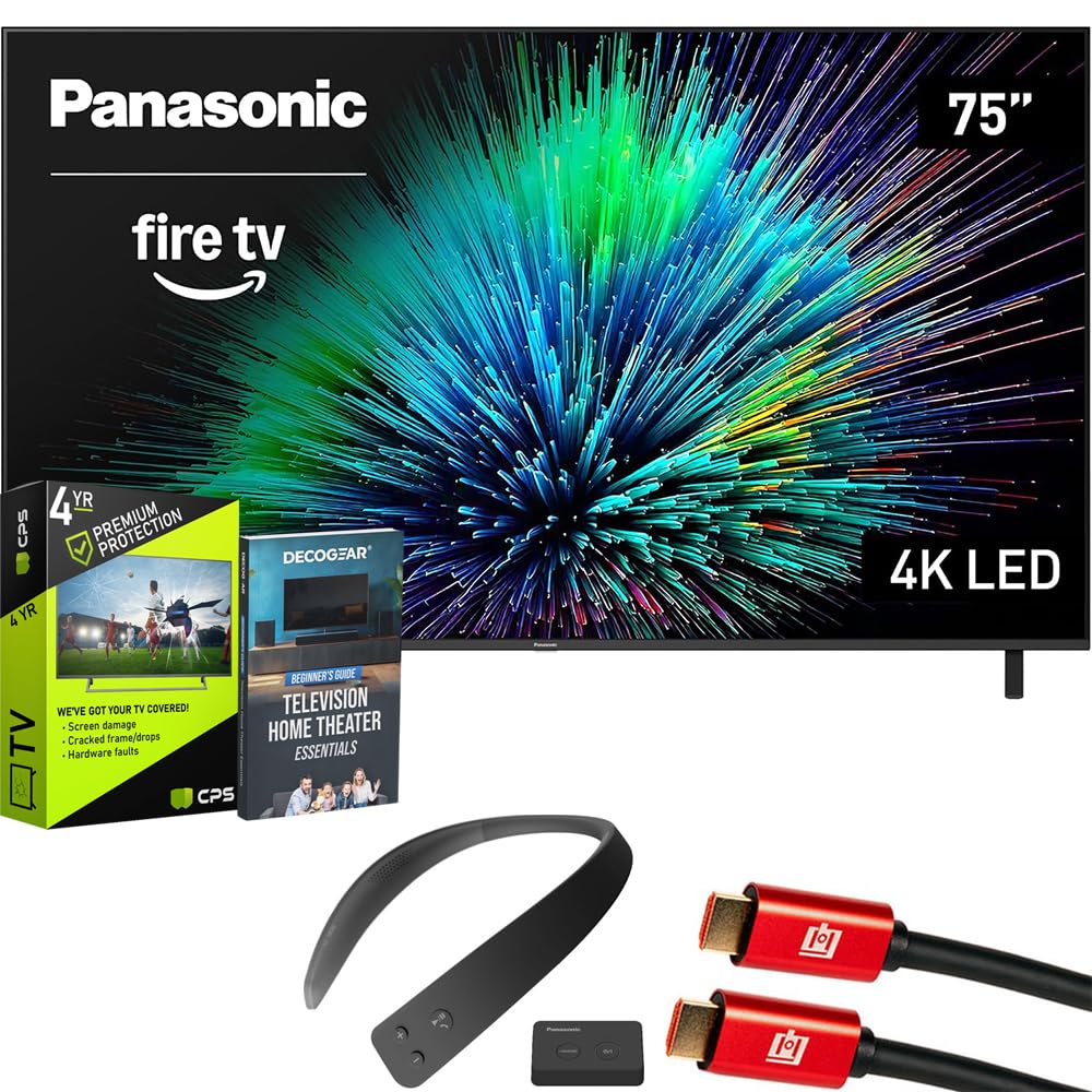 Panasonic TV-75W70BP W70 Series 75 inch LED 4K Ultra HD Smart Fire TV Bundle with WN10 Neck Speaker, 4 YR CPS Enhanced Protectio