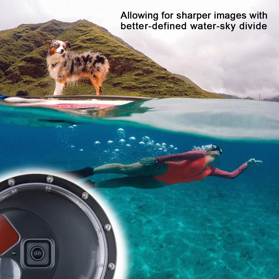 Soonsun Dome Port For Gopro Hero 12 / Hero 11 / Hero 10 / Hero 9 Black, Built-In Red 10X Magnification Close-Up Filter Underwate