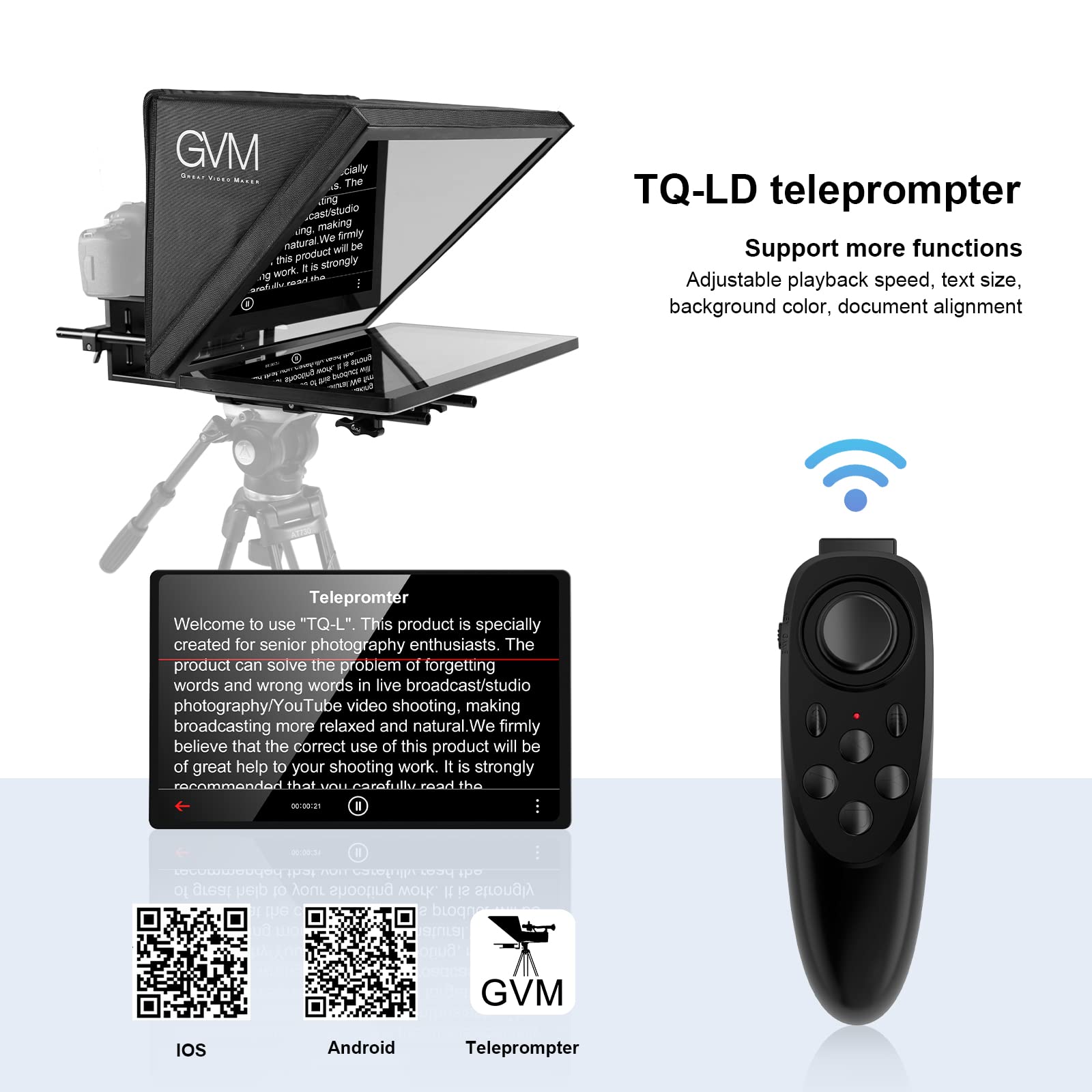 Gvm Teleprompter Kit For Digital Cameras/Camcorders Portable 18.5'' Teleprompter Kit With Remote Control & App,With 18.5'' Andro