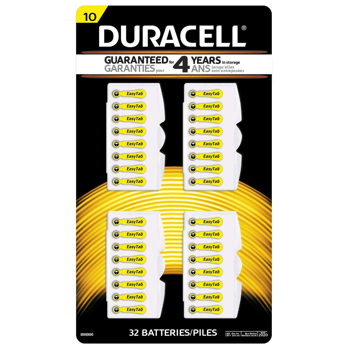 32Pk Duracell Size 10 Mercury Free Zinc Air Hearing Aid Battery Da10B32Zm