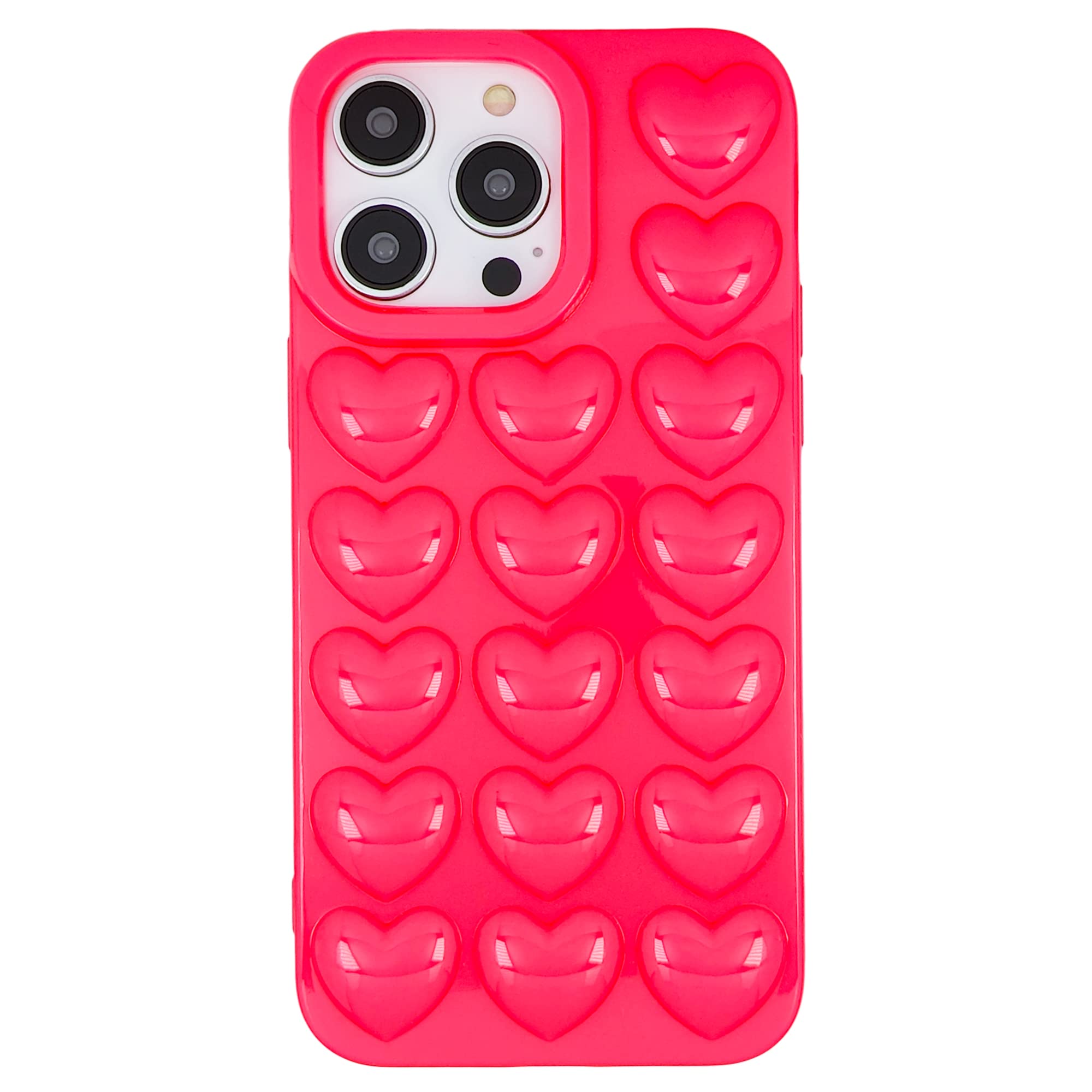 DMaos for iPhone 16 Case for Women, 3D Pop Bubble Heart Kawaii Gel Cover, Cute Girly for iPhone16 6.1 inch - Hot Pink