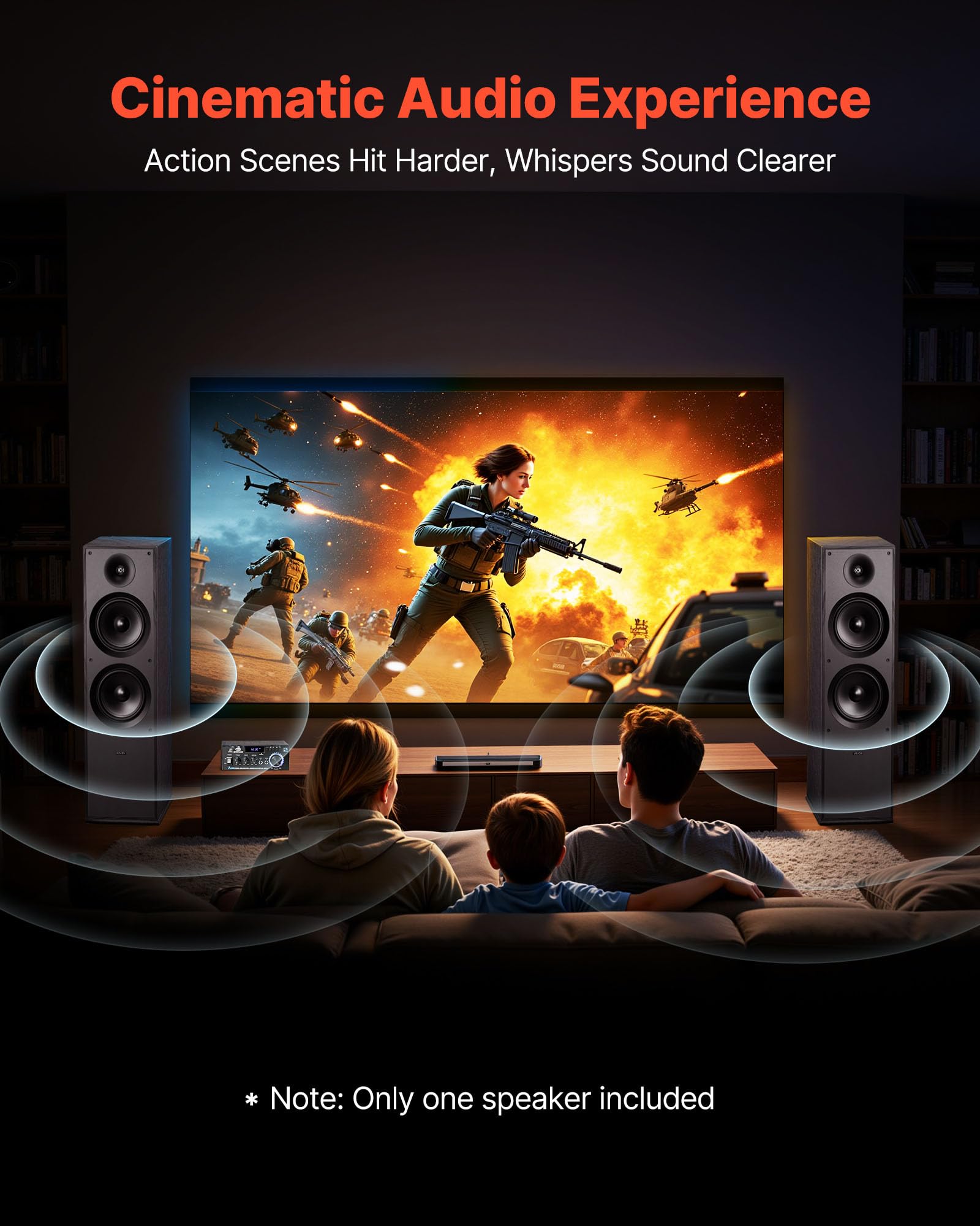 Vevor Passive Floorstanding Speaker, 2-Way, Floor-Standing Tower Speaker With 1-Inch Tweeter, Dual 8-Inch Woofers, 600W Peak, 50