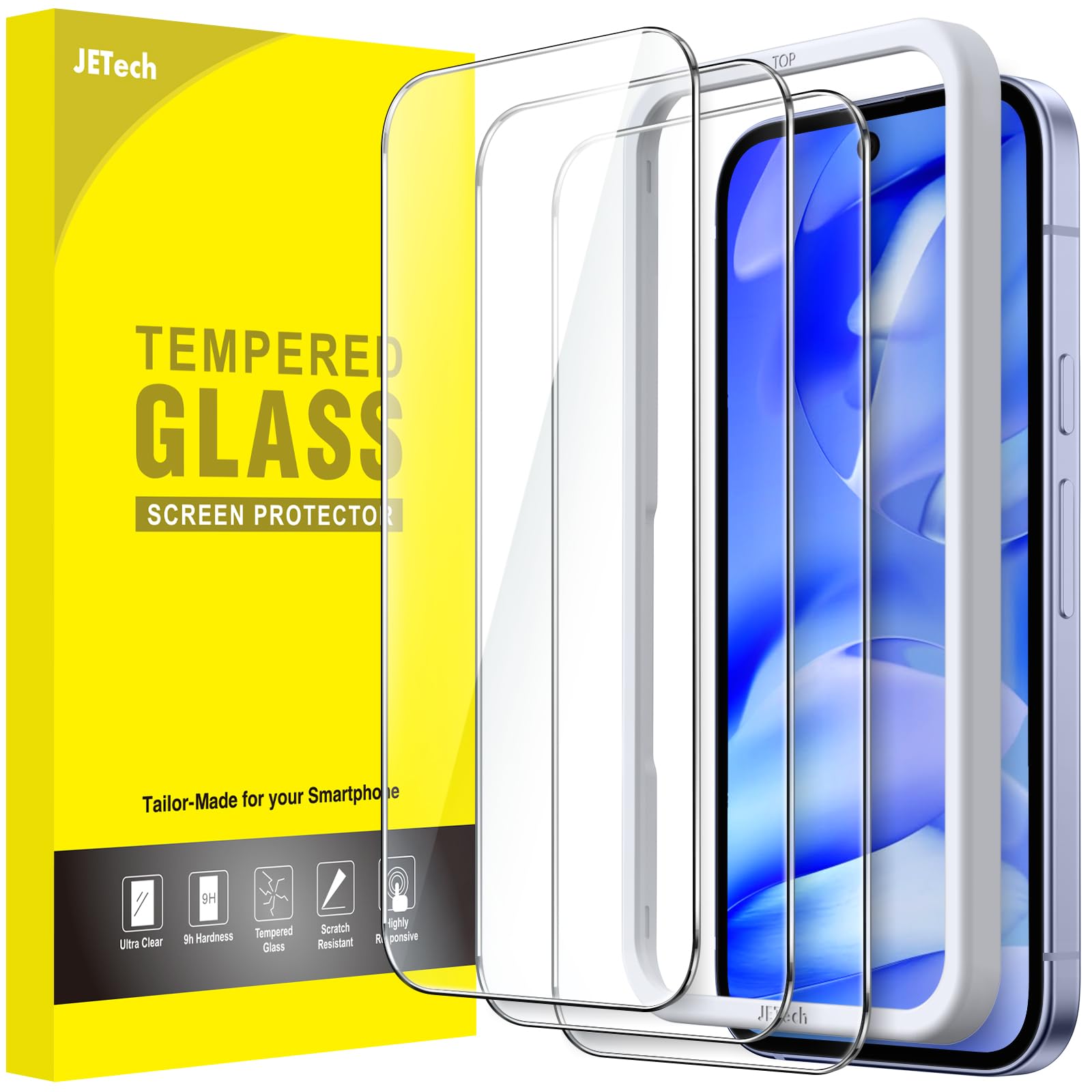 JETech Screen Protector for Google Pixel 9a 6.3-Inch 2025, Tempered Glass Film with Easy Installation Tool, Fingerprint Compatib