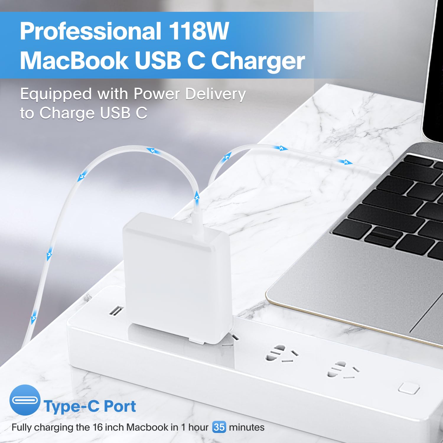Mac Book Pro Charger   118W Usb C Charger Fast Charger Compatible With Usb C Port Macbook Pro/Air, Ipad Pro, Samsung Galaxy And