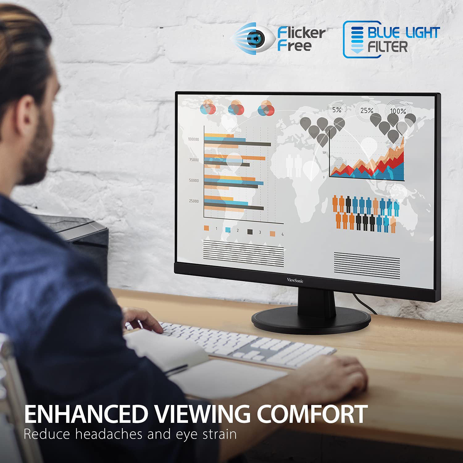 Viewsonic Va2747 Mh 27 Inch Full Hd 1080P Monitor With Ultra Thin Bezel, Adaptive Sync, 75Hz, Eye Care, And Hdmi, Vga Inputs For