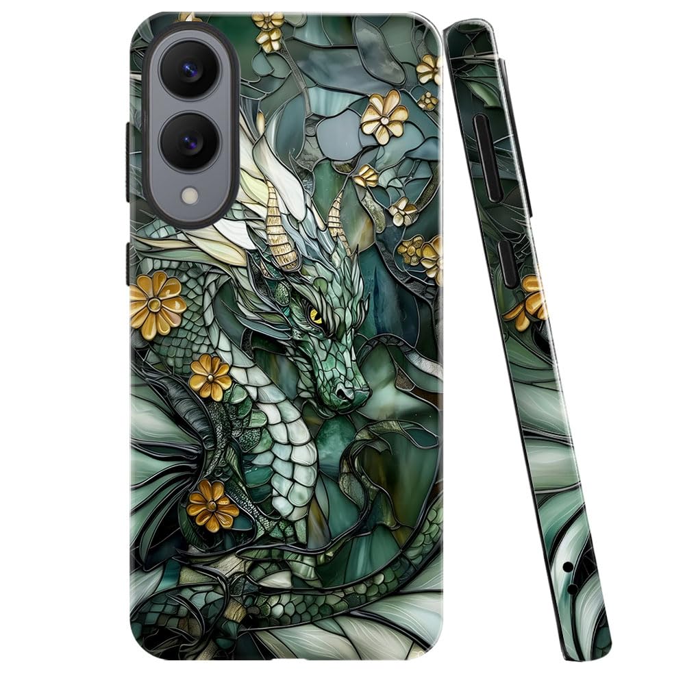 Case for Samsung Galaxy S25 Edge,Dragon Stained Glass Aesthetic Dark Phone Case Military-Grade Drop Protection Cover for Women G