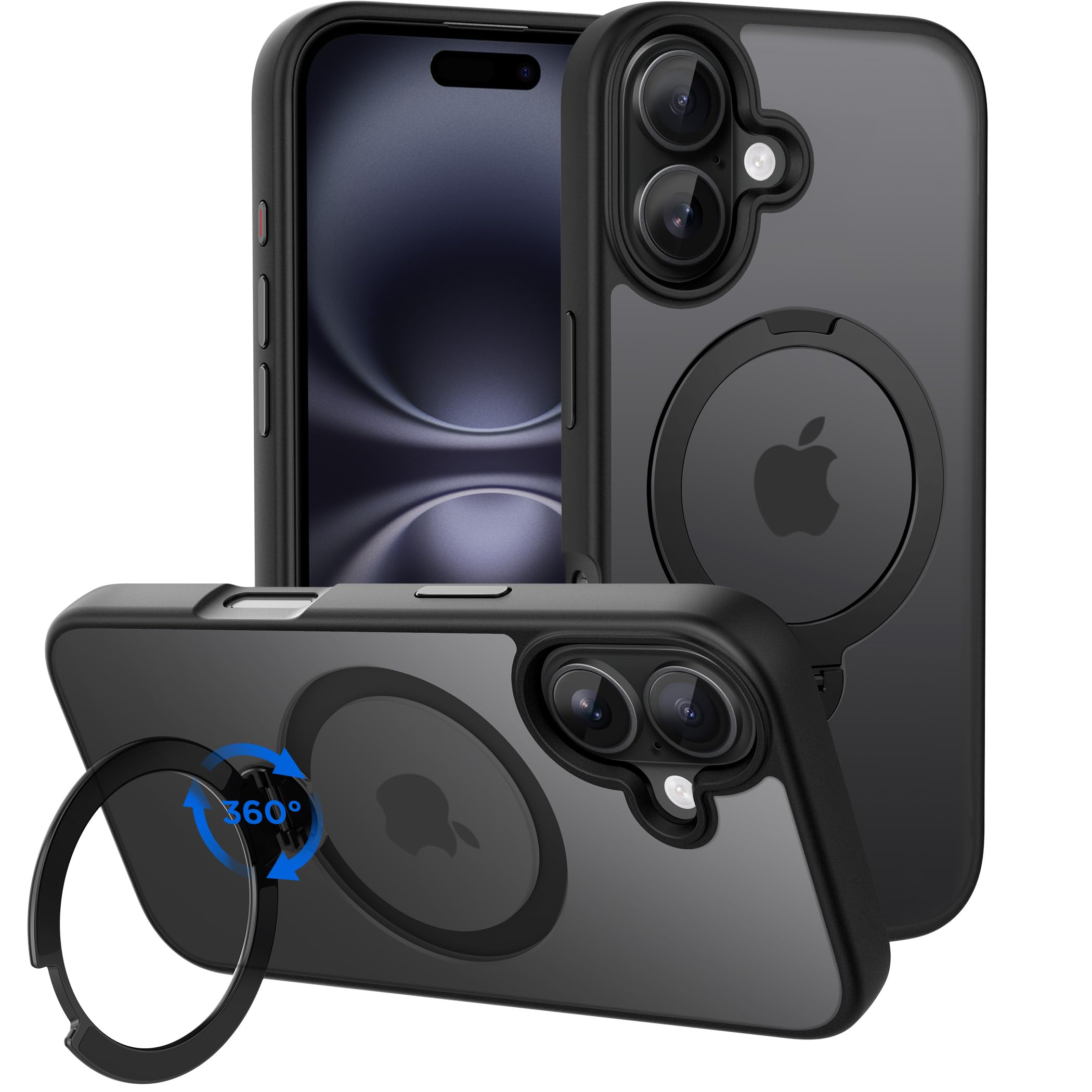 Cacoe Magnetic Case For Iphone 16 6.1 Inch With 360 Rotatable Ring Stand, Compatible With Magsafe Car Phone Mount, Cases Cover P