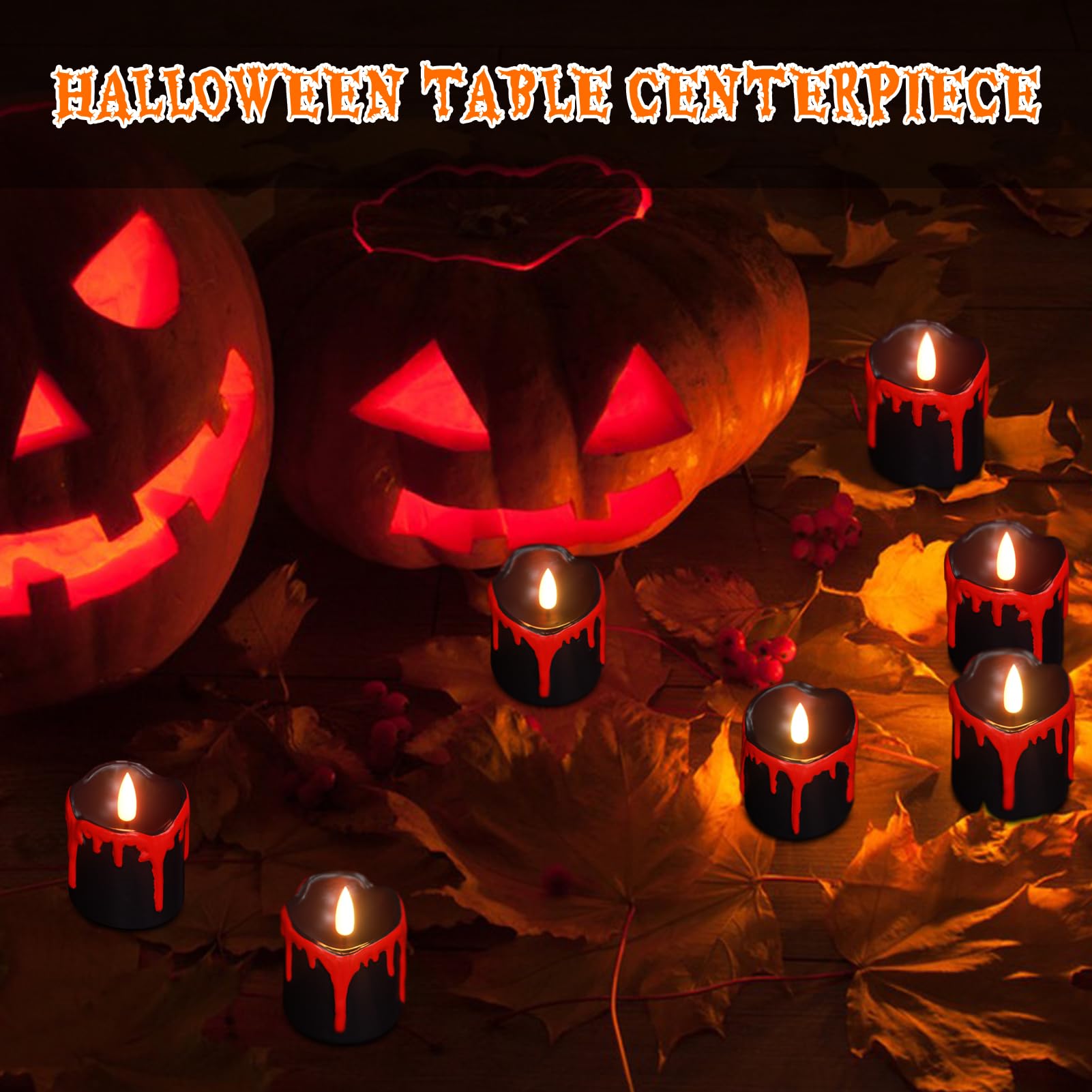 Kunswenn Halloween Black Votive Candles Battery Operated With Long Lasting Cr2450 Batteries, Led Flameless Flickering Tea Lights