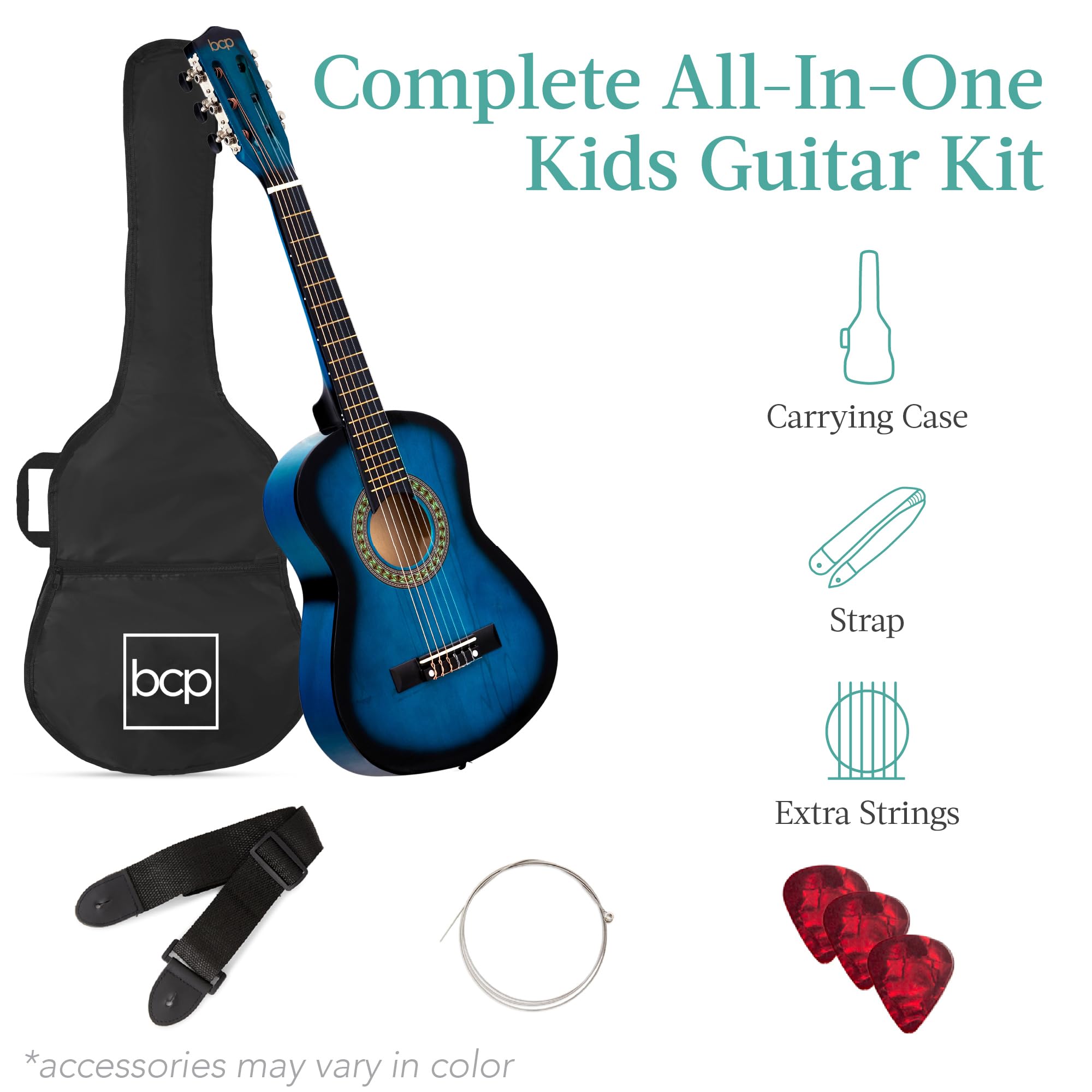 Best Choice Products 30In Kids Acoustic Guitar Beginner Starter Kit With Strap, Case, Strings   Blueburst