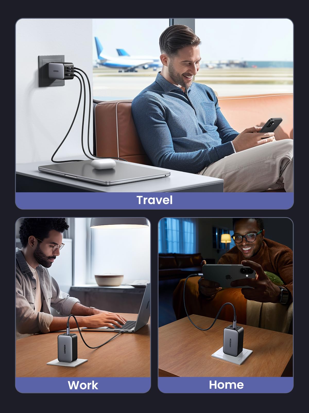 Ugreen Nexode 65W Gan Usb C Wall Charger, 3-Port Compact Foldable Fast Charger Power Adapter For Iphone 17/16/15 Series, Galaxy