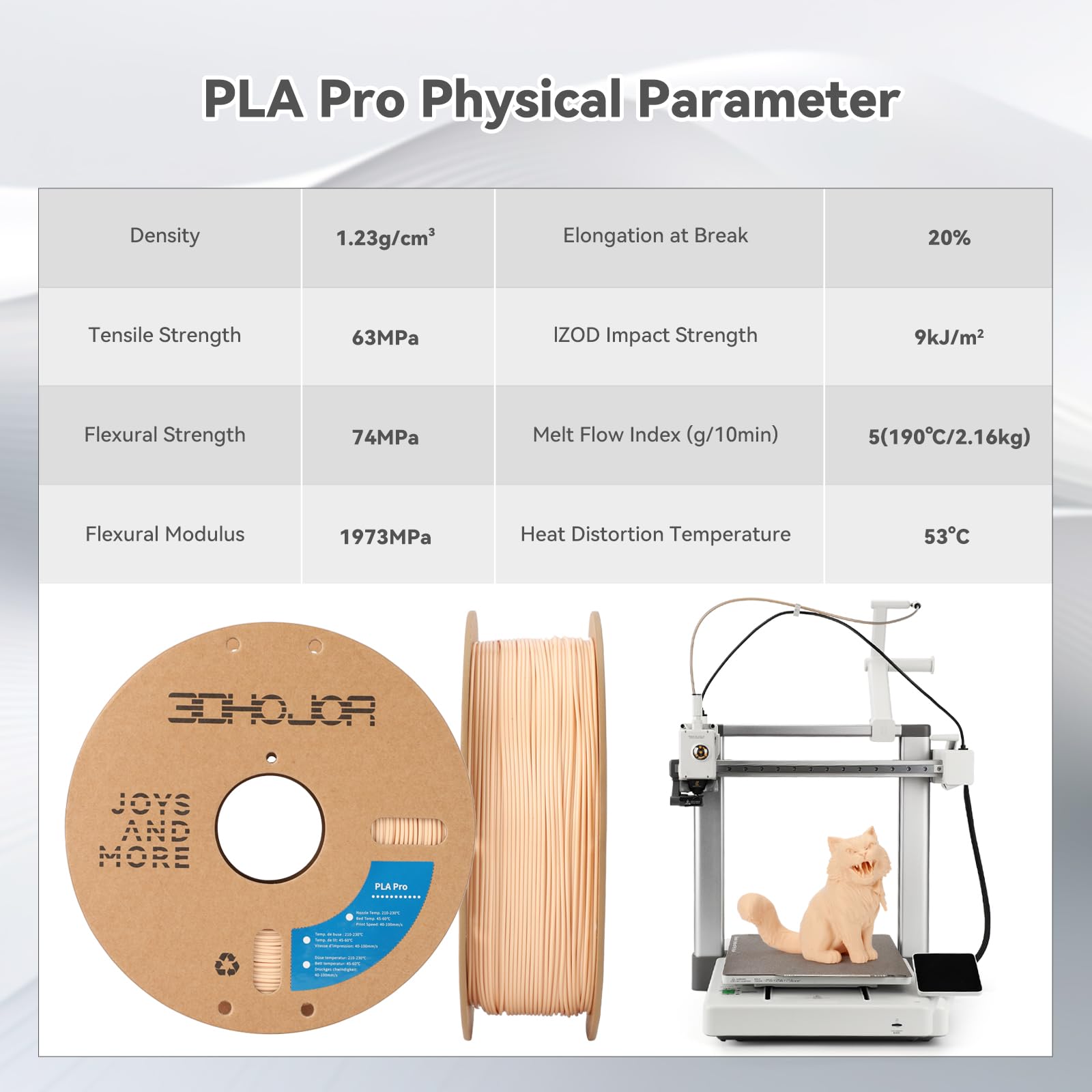 3Dhojor Pla Pro (Pla+) Filament 1.75Mm, 3D Printer Filament, Cardboard Spool, +/- 0.03Mm Accuracy, Beige, 1Kg