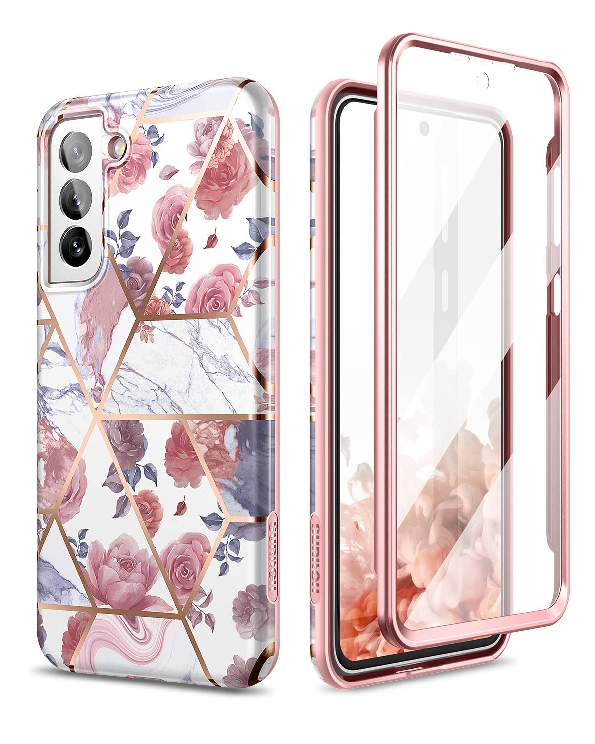 Suritch Marble Case For Samsung Galaxy S21 Fe, [Built In Screen Protector] Full Body Protection Shockproof Rugged Silicone Tpu B