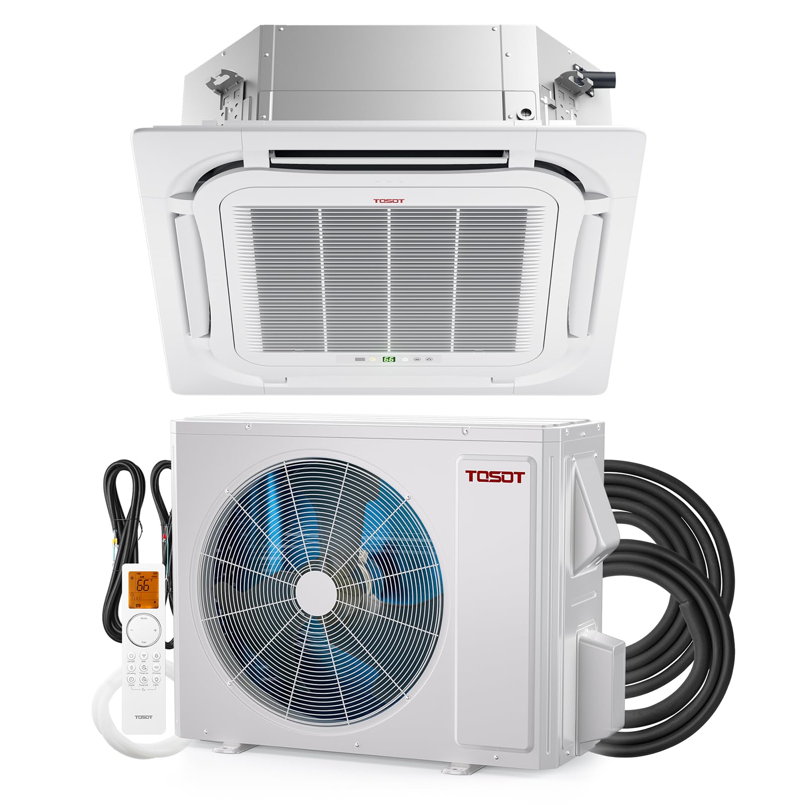 TOSOT 34,000 BTU 21 SEER2 Ceiling Cassette Mini Split, Ductless Air Conditioner with Inverter Compressor, Up to 1,071 CFM Airflo