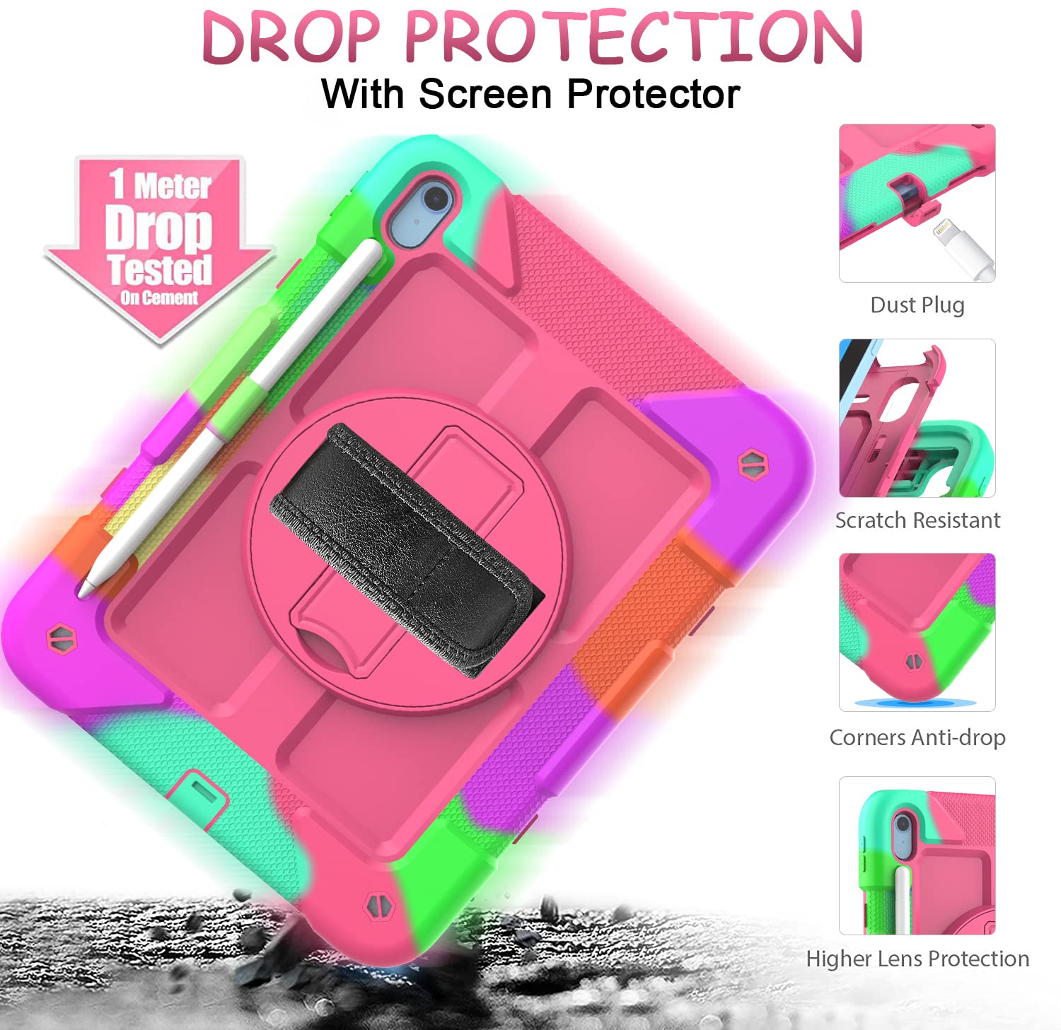 Bmouo New Ipad 10Th Generation Case   Ipad 10.9 2022 Case With Screen Protector, 360 Rotating Stand & Pencil Holder & Hand & Sho