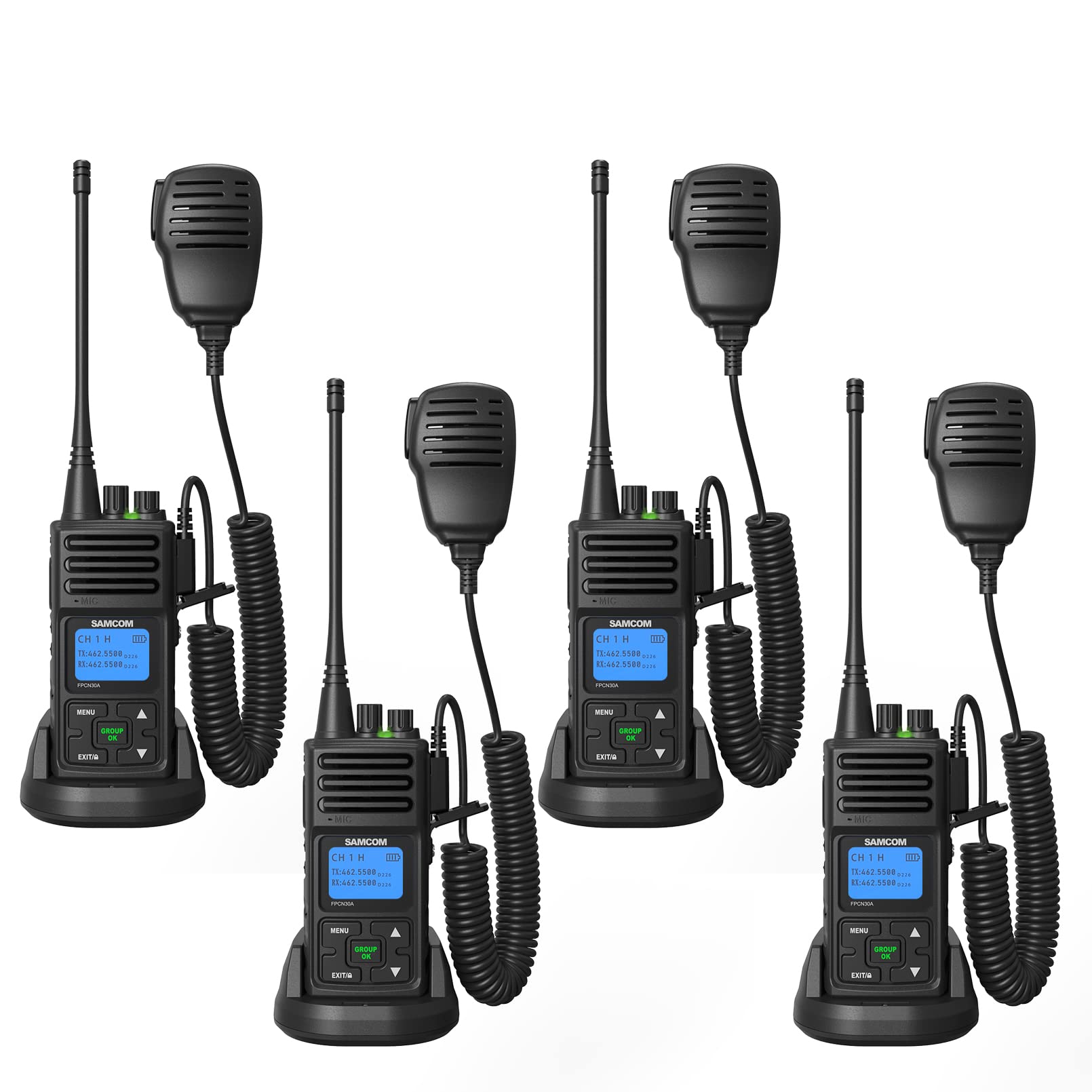 Samcom Two Way Radio With Shoulder Speaker Mic,5W High Power 2 Way Radios Long Range,Walkie Talkie Earpiece With Mic For Adults Construction Site School Security(4 Pack)