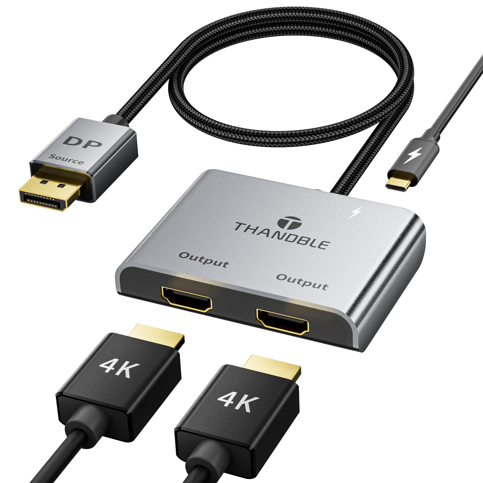 Thandble Displayport To Dual Hdmi Adapter (4K@60Hz) Dp To Hdmi Splitter For Dual Monitors Extended Display Mst Display Port To H