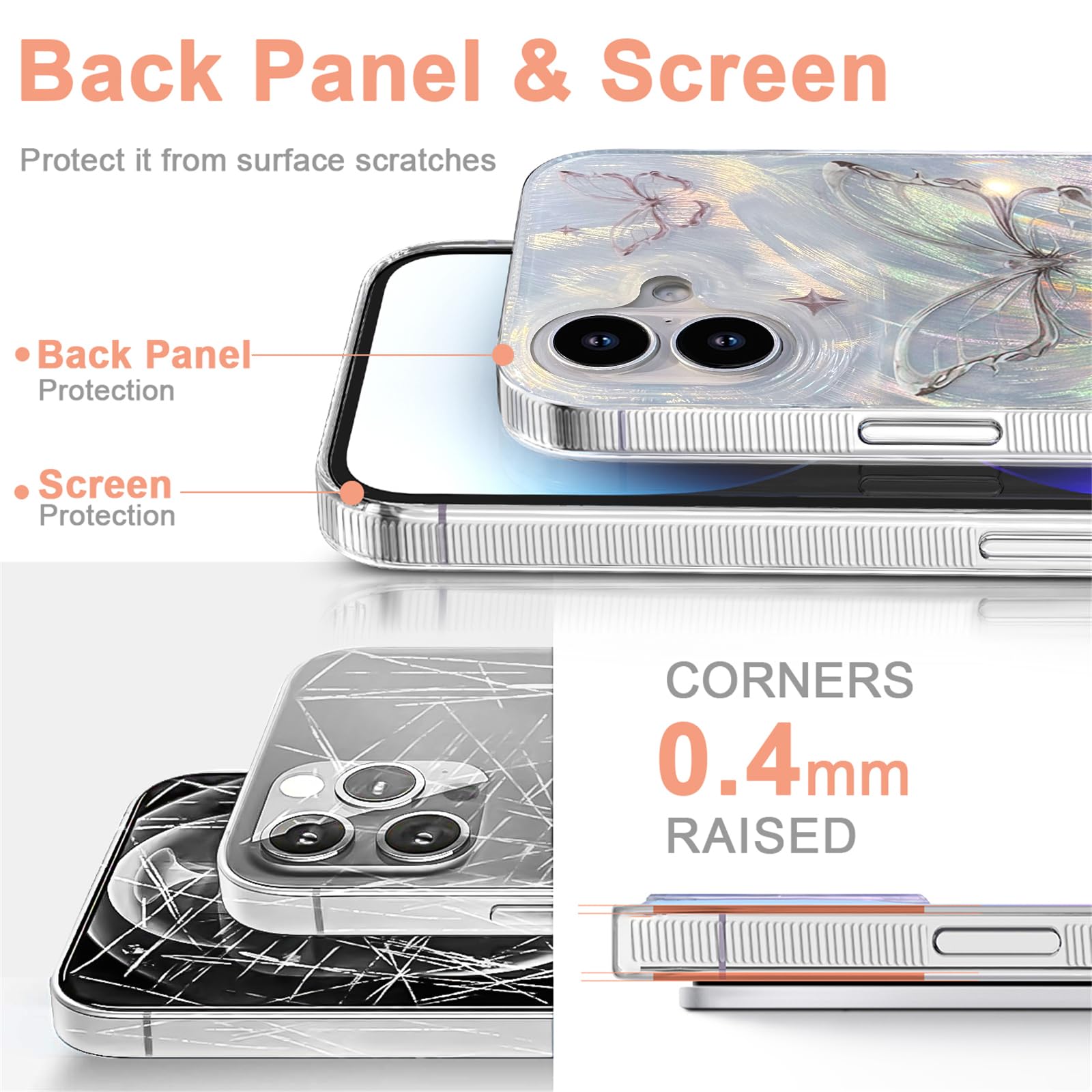 I Mgae In Ar Compact Case For Iphone 16 Shiny Silver Butterfly Design,Cute Trendy Soft Slim Tpu Shockproof Protective Phone Case