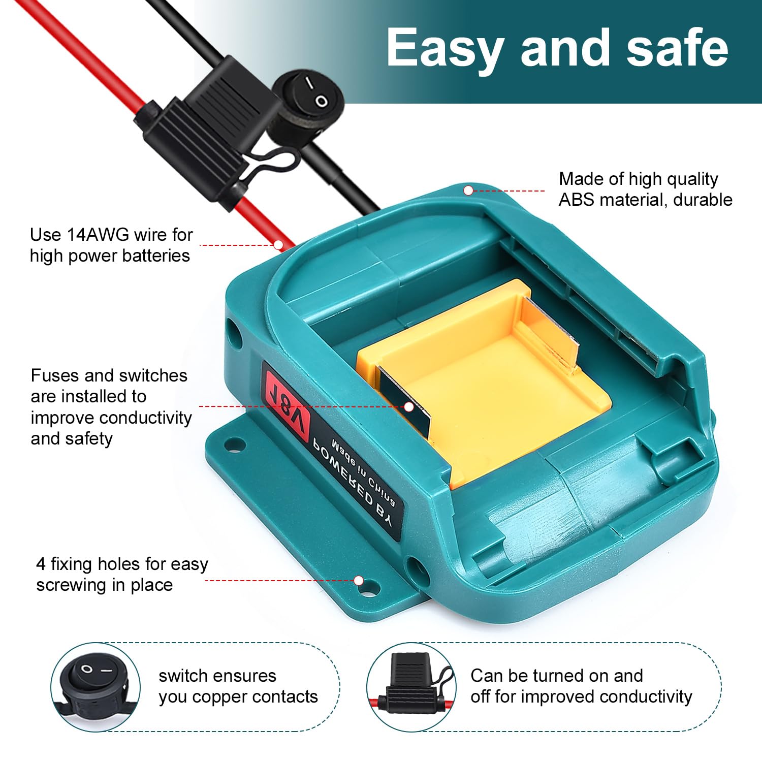Qsdxnydc For Power Wheel Battery Adapter For Makita 18V Lxt Battery With Fuse&Switch 14 Awg Connector For Bl1850B,Bl1860B,Bl1830